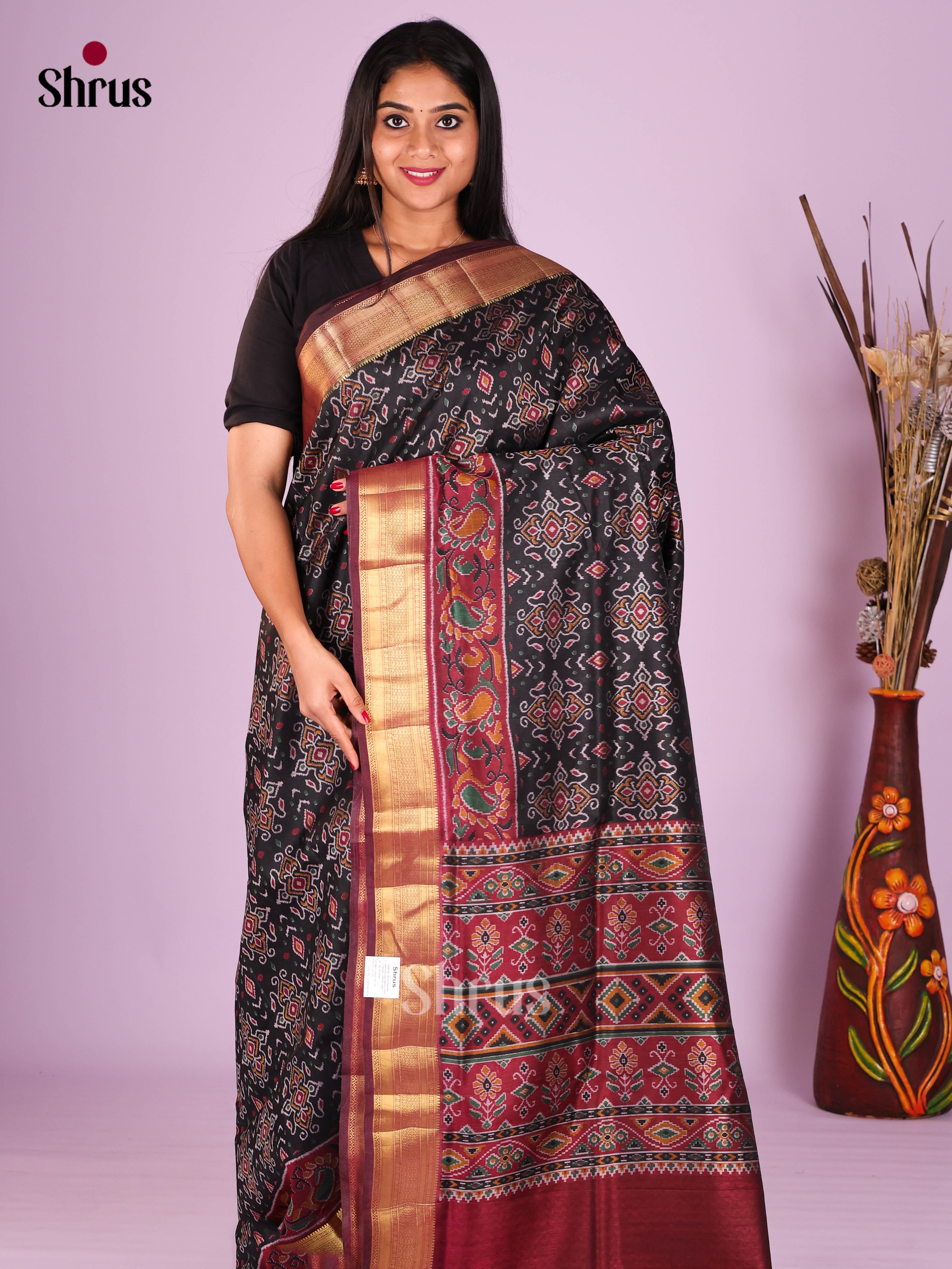 Black  & Maroon- Semi Patola Saree