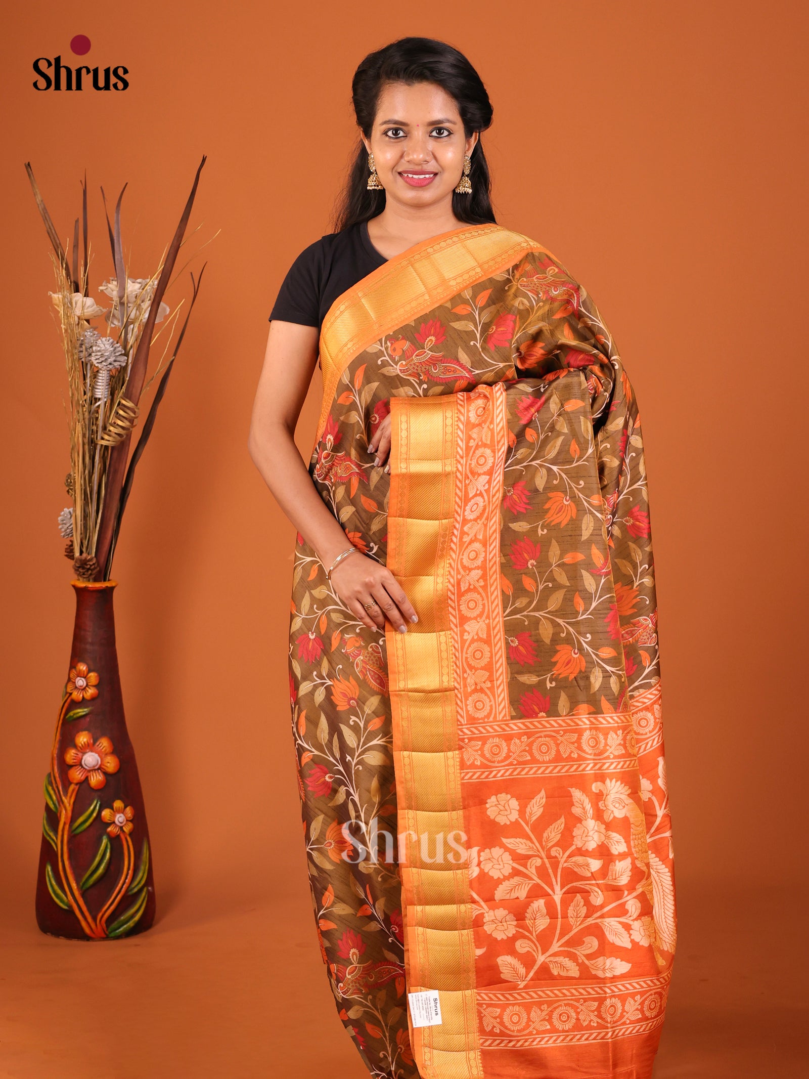 Brown & Orange - Semi Patola Saree