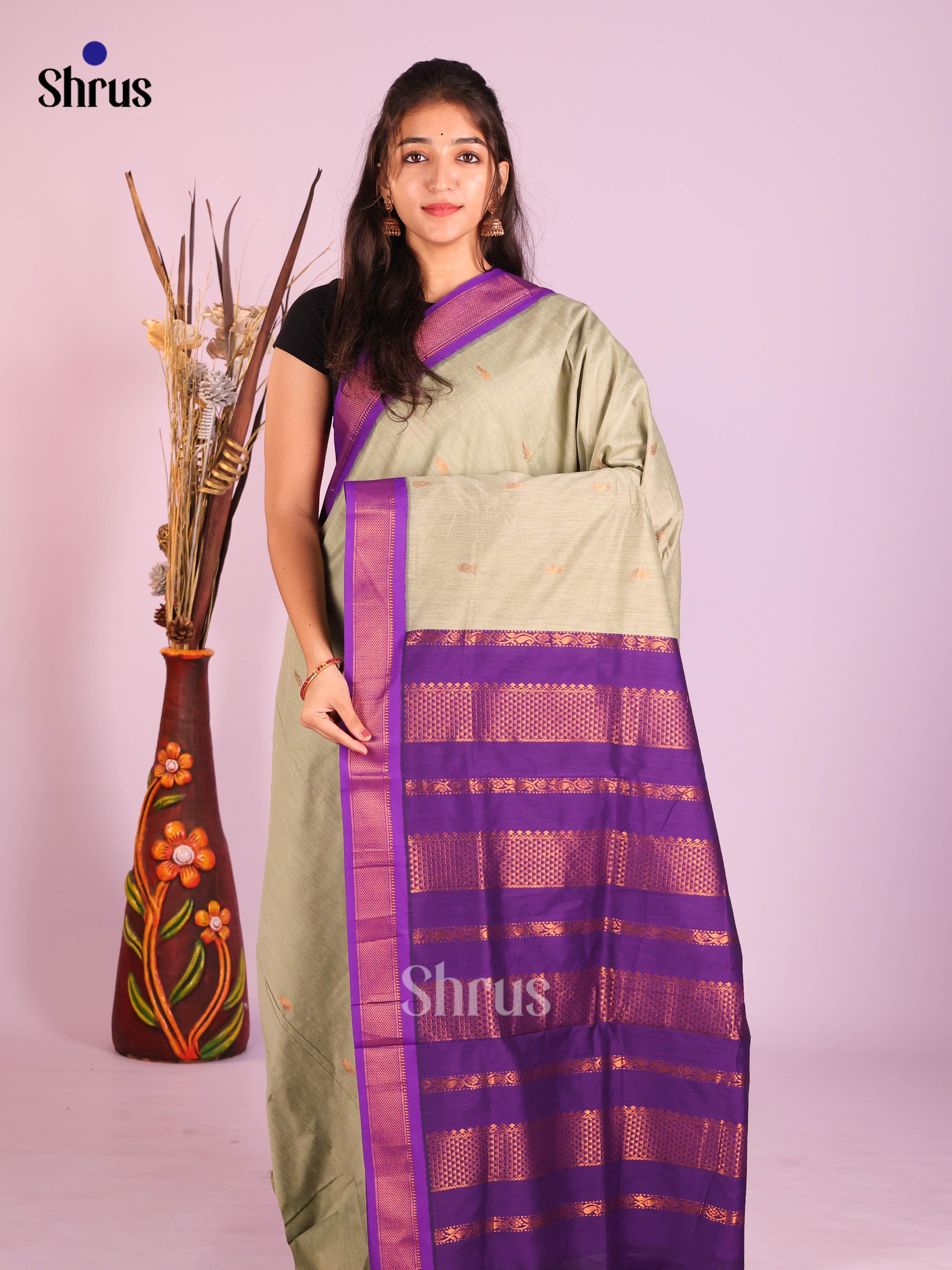 Grey & Violet - Kalyani Cotton Saree - Shop on Shrus.com