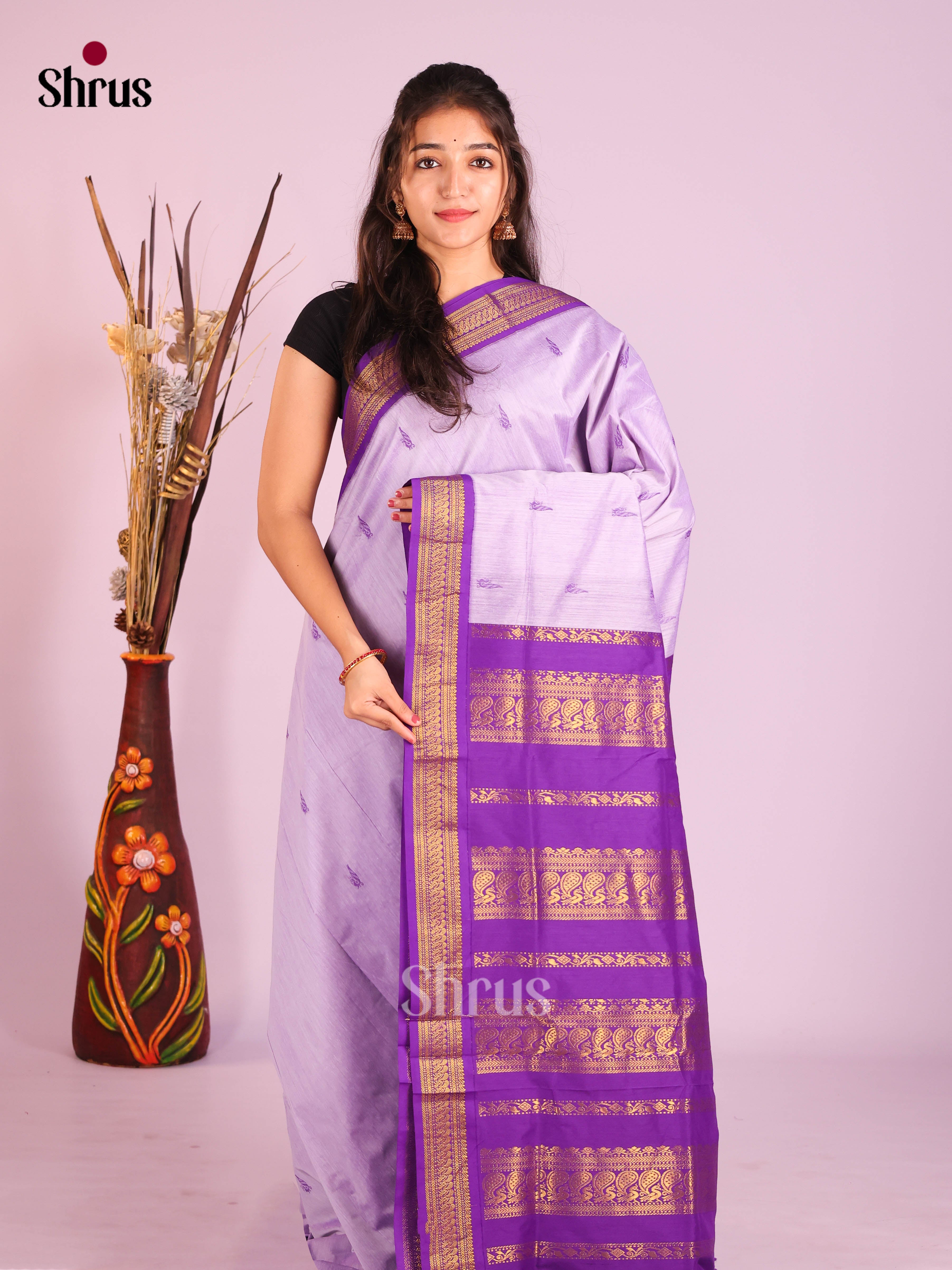 Lavender & Purple - Kalyani Cotton Saree - Shop on Shrus.com