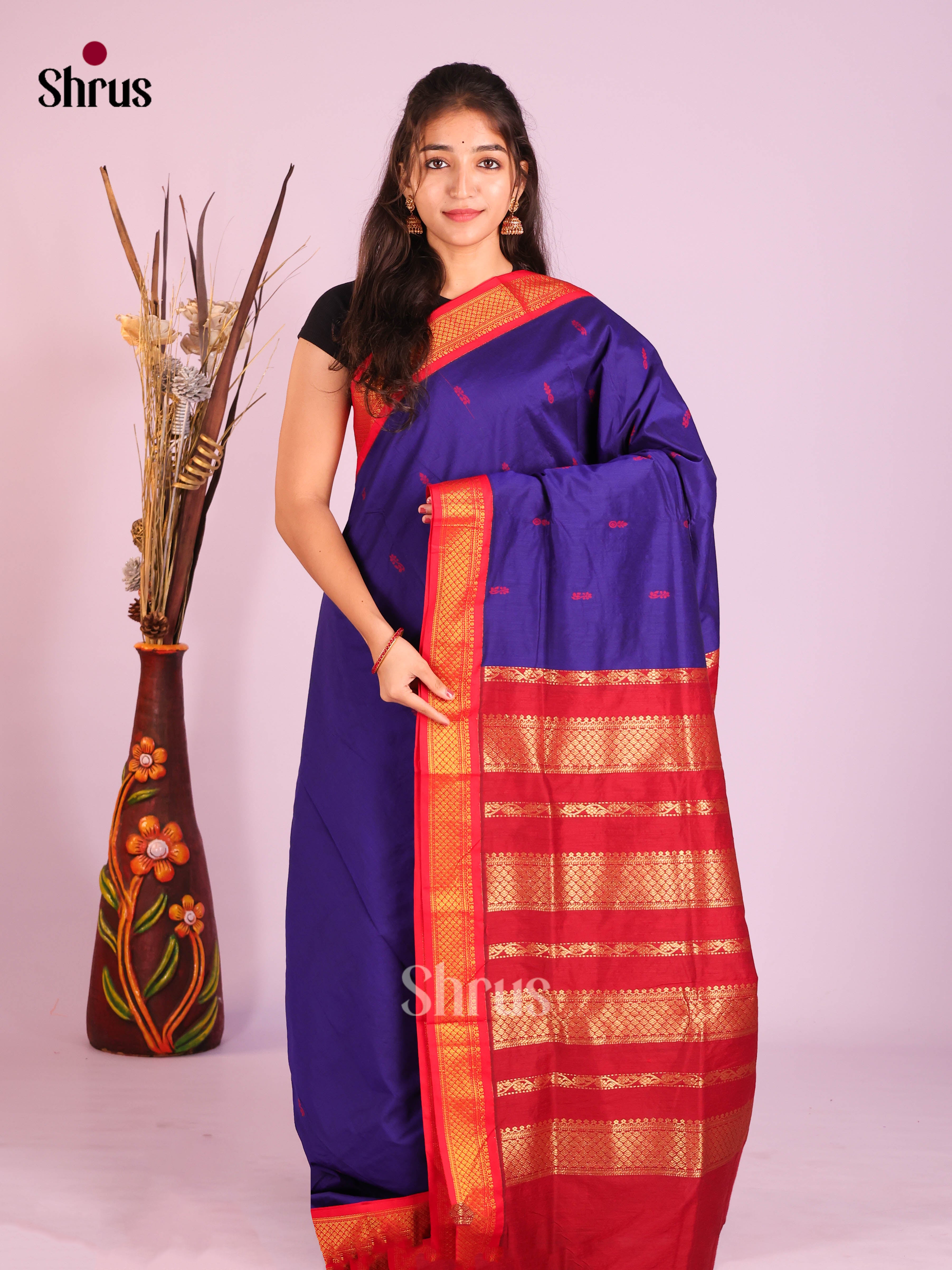 Blue & Red - Kalyani Cotton Saree