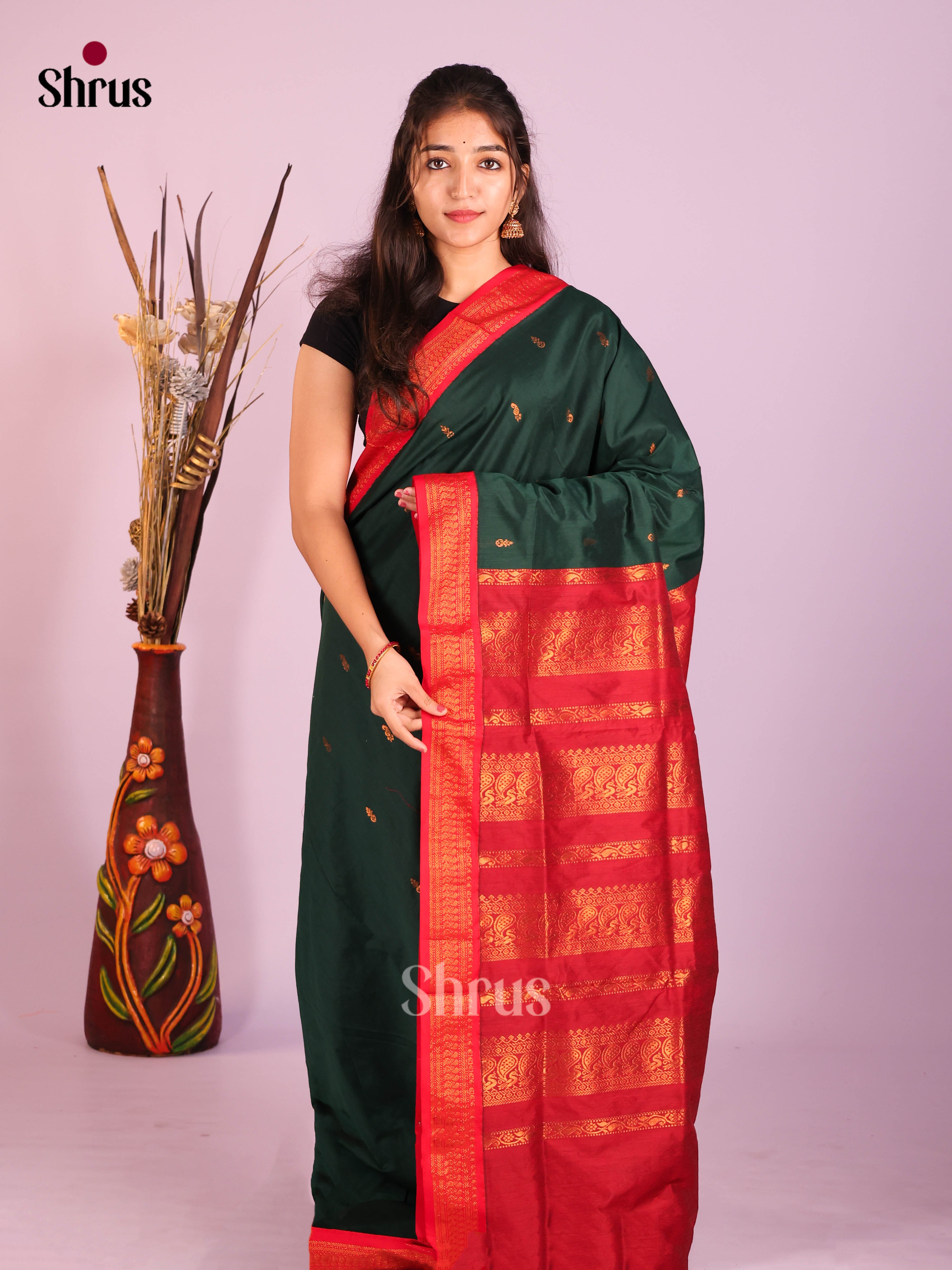 Green & Red - Kalyani Cotton Saree - Shop on Shrus.com