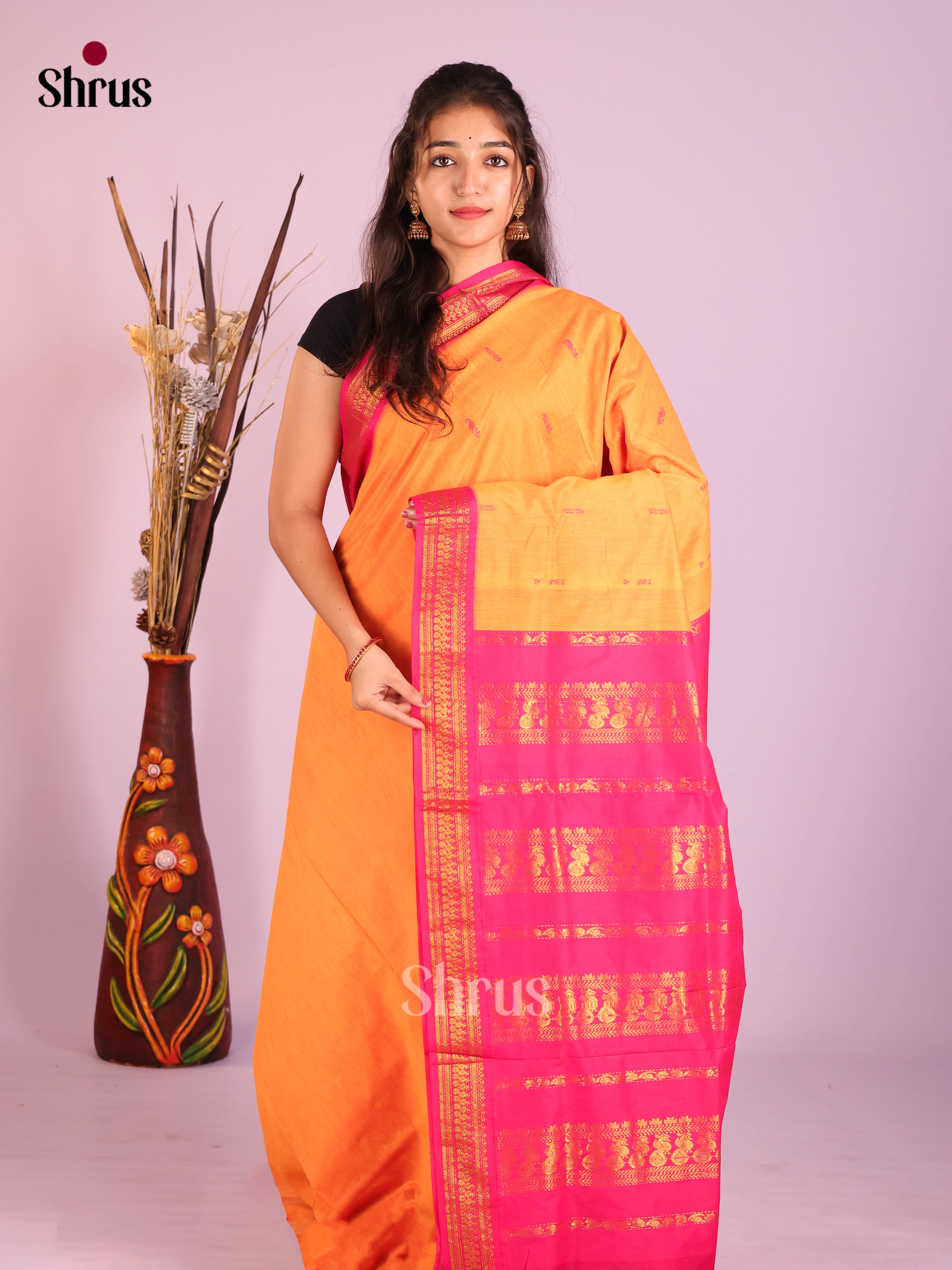 Yellow & Pink - Kalyani Cotton Saree