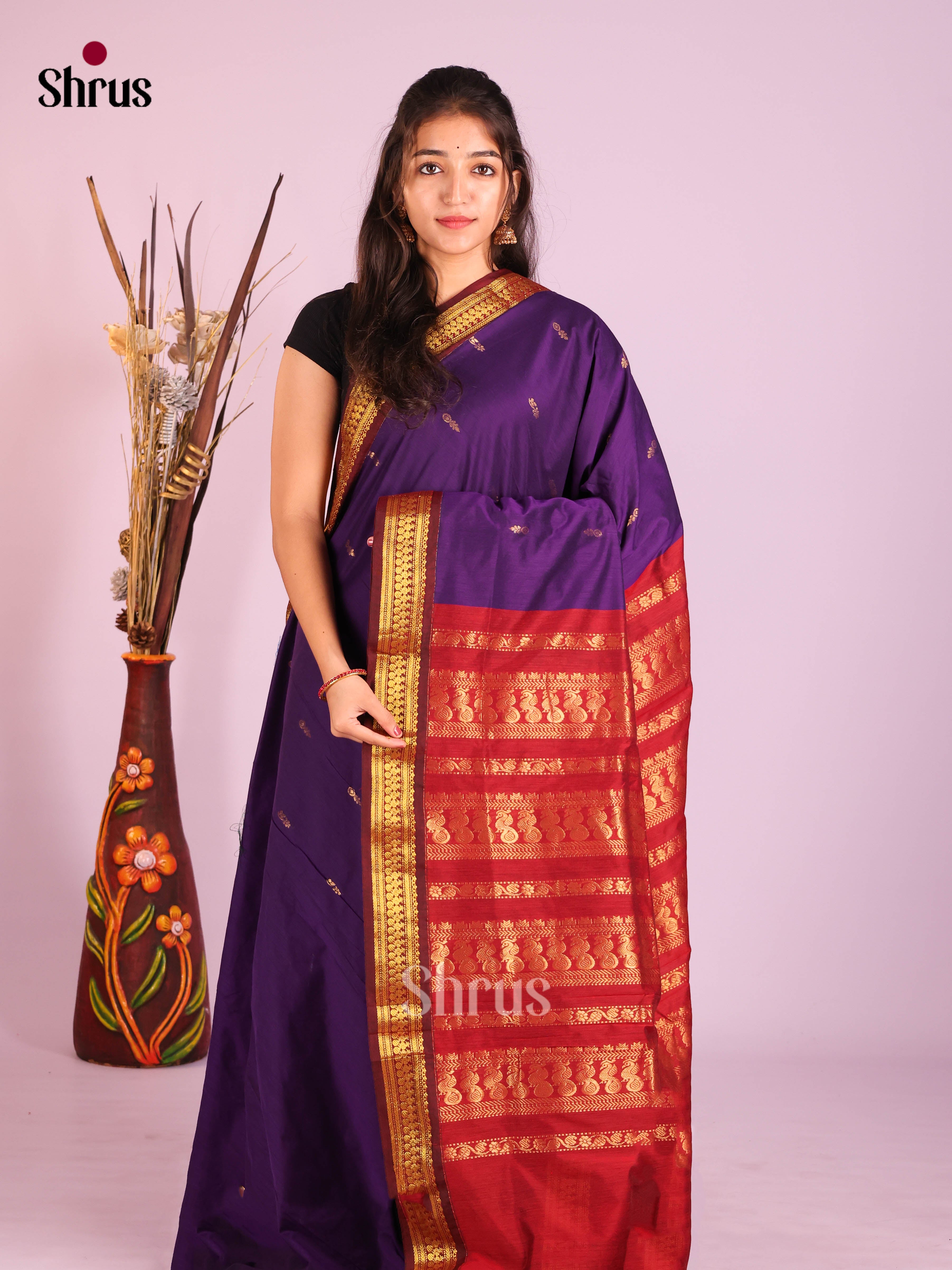 Violet & Red- Kalyani Cotton Saree - Shop on Shrus.com