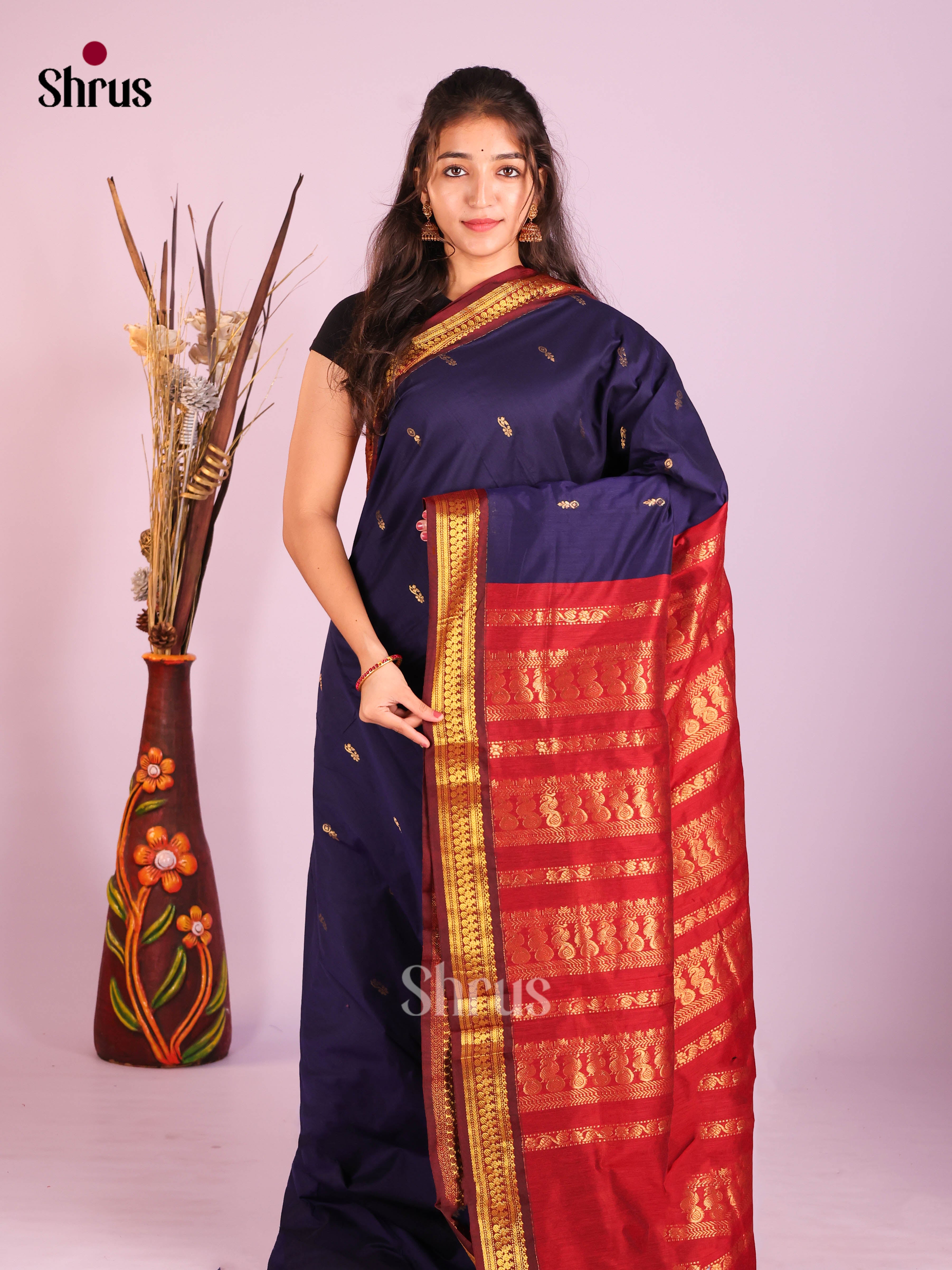Blue & Red - Kalyani Cotton Saree