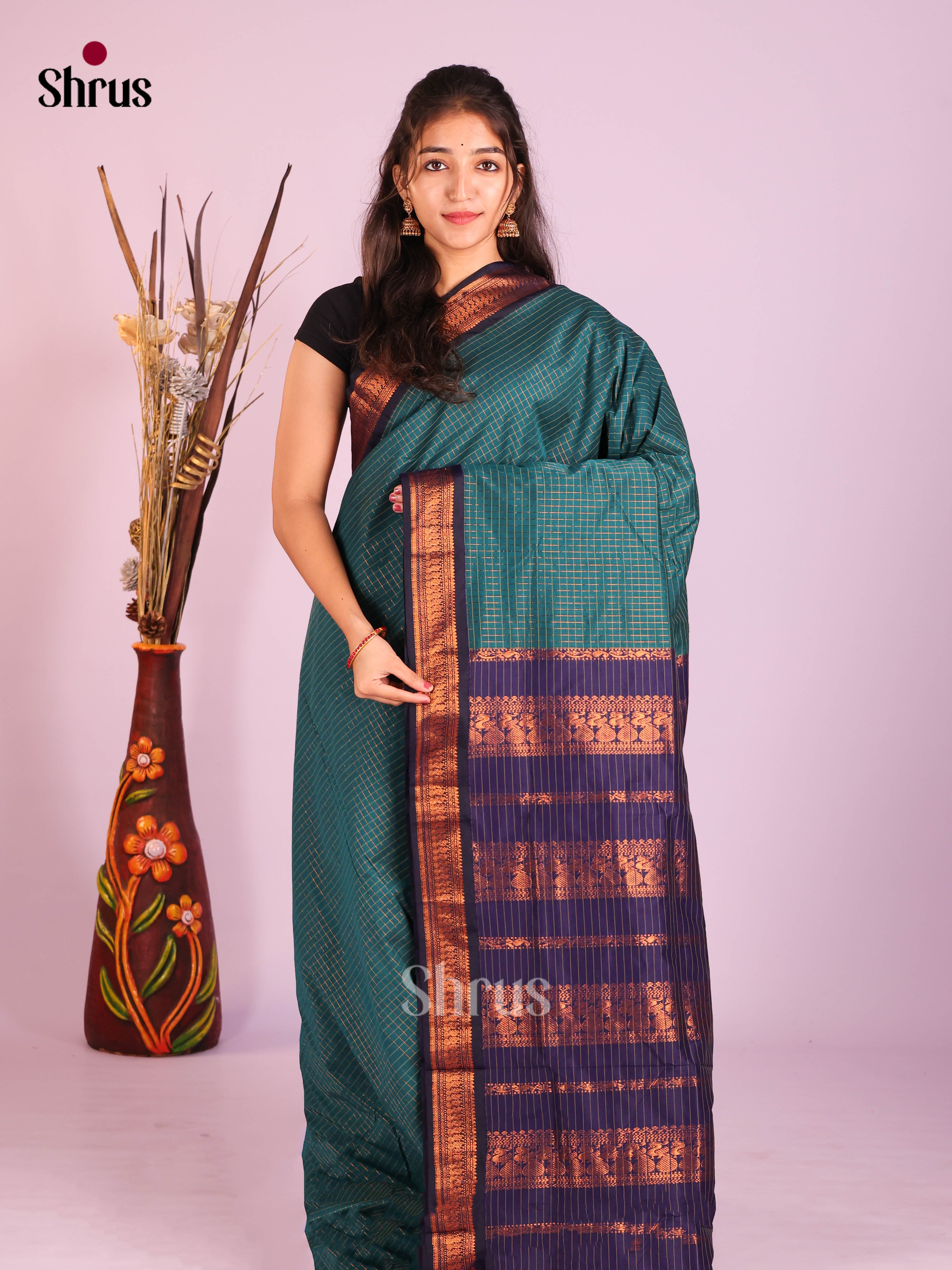 Teal & Blue - Kalyani Cotton Saree