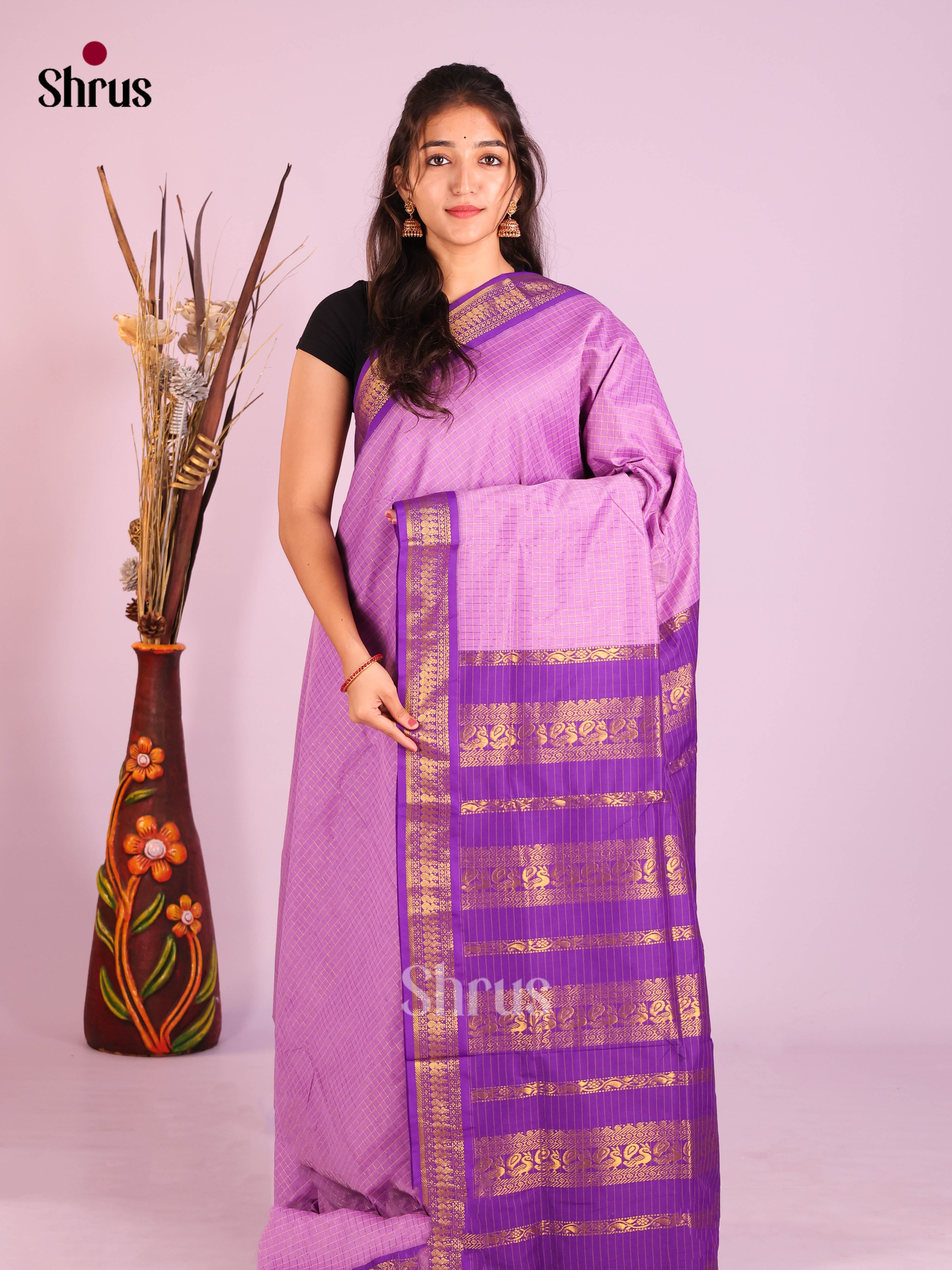 Lavender & Purple  - Kalyani Cotton Saree - Shop on Shrus.com