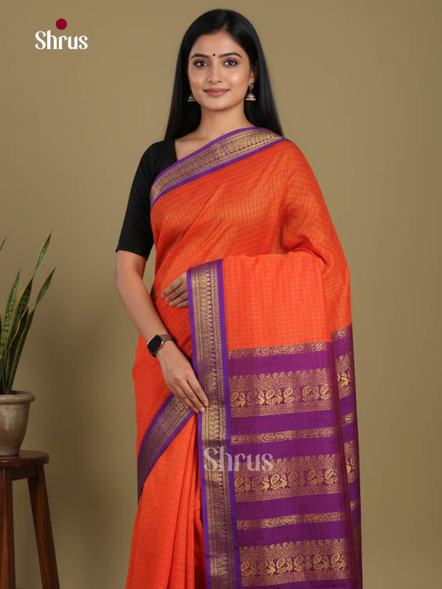 Orange & Purple - Kalyani Cotton Saree - Shop on Shrus.com