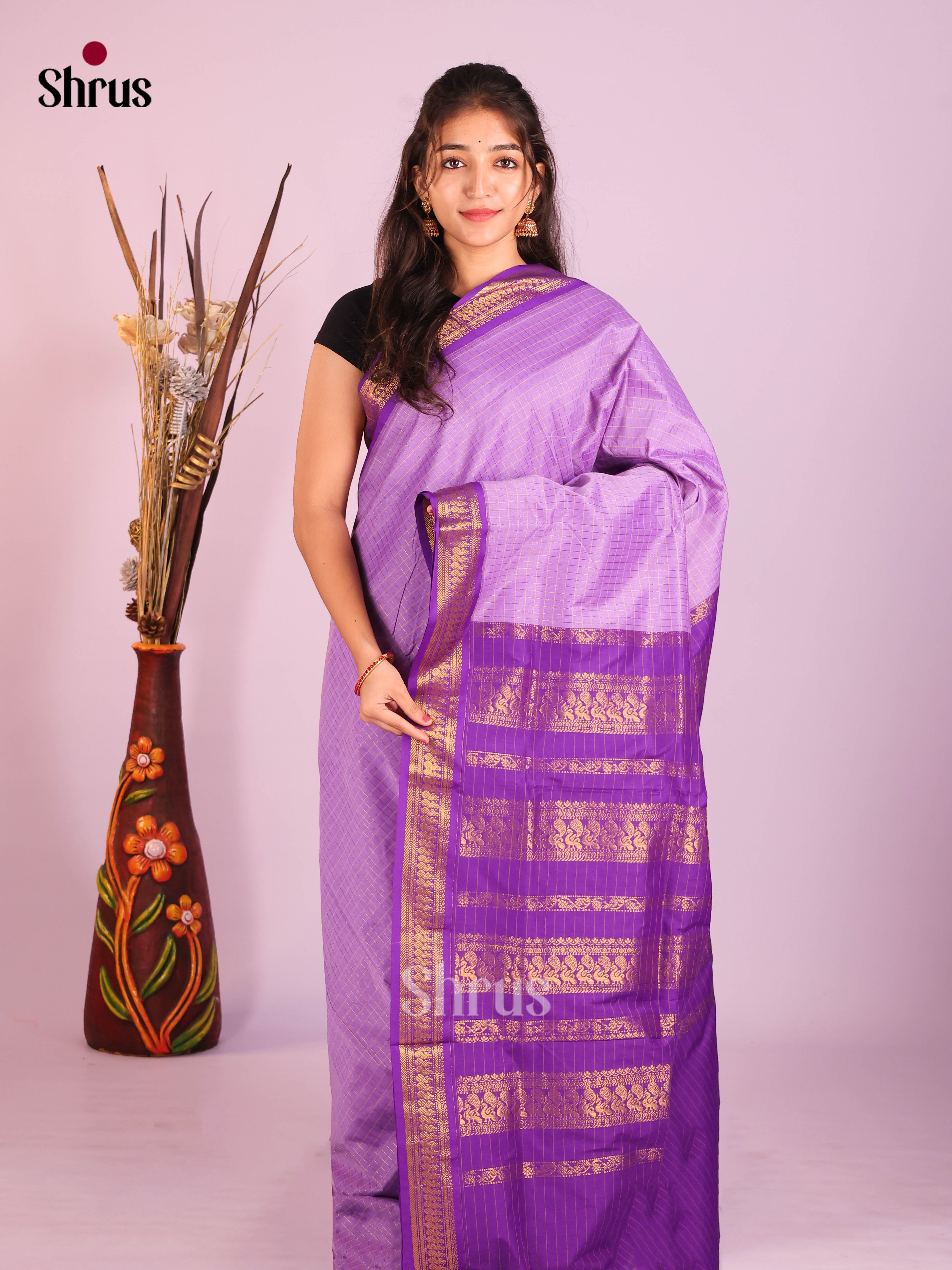 Lavender & Purple - Kalyani Cotton Saree - Shop on Shrus.com
