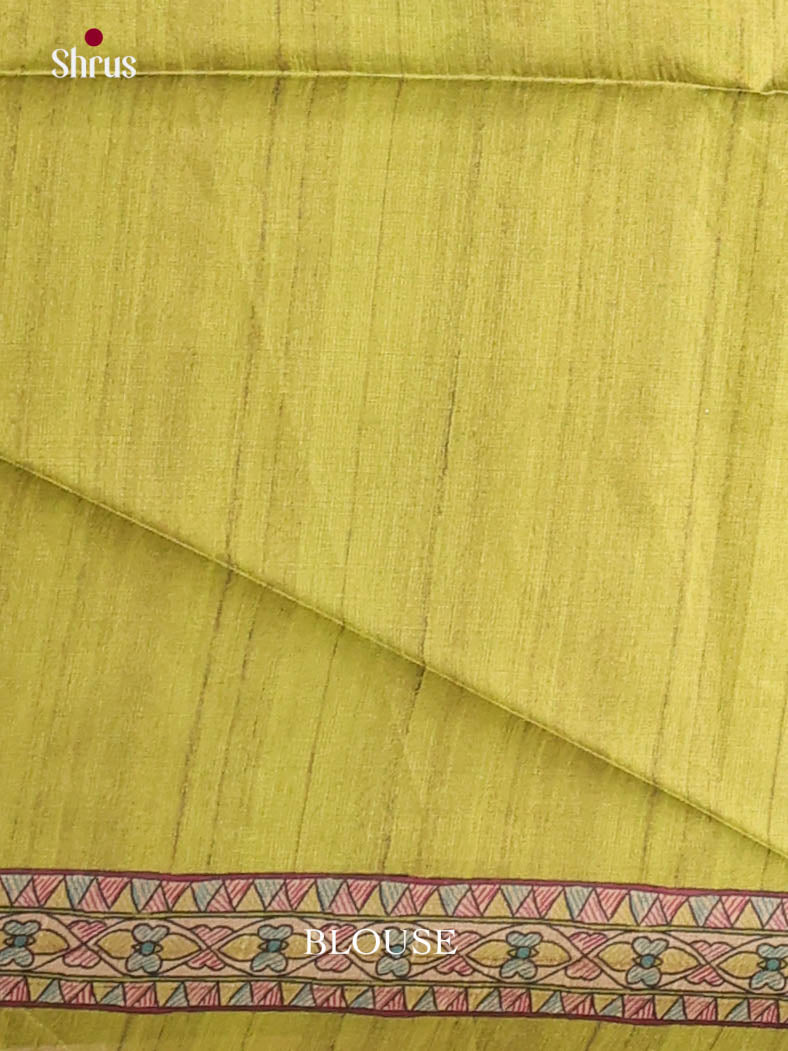 Green & Cream - Printed Madhubani Saree