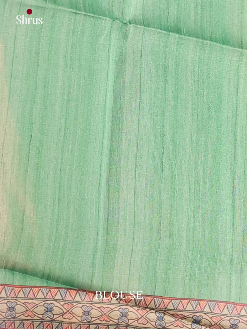 Pista Green & Cream - Printed Madhubani Saree