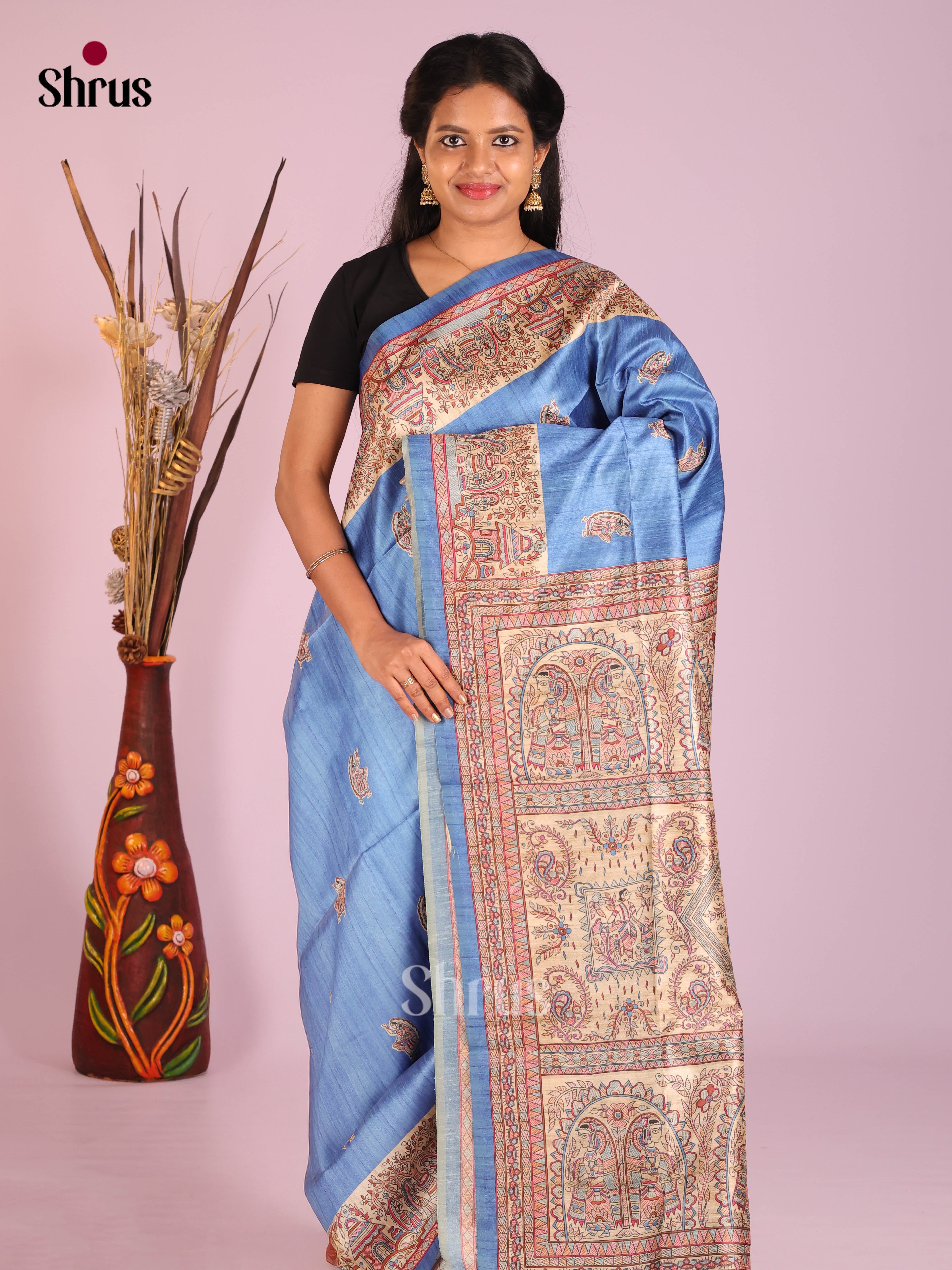 Mustard & Cream - Printed Madhubani Saree