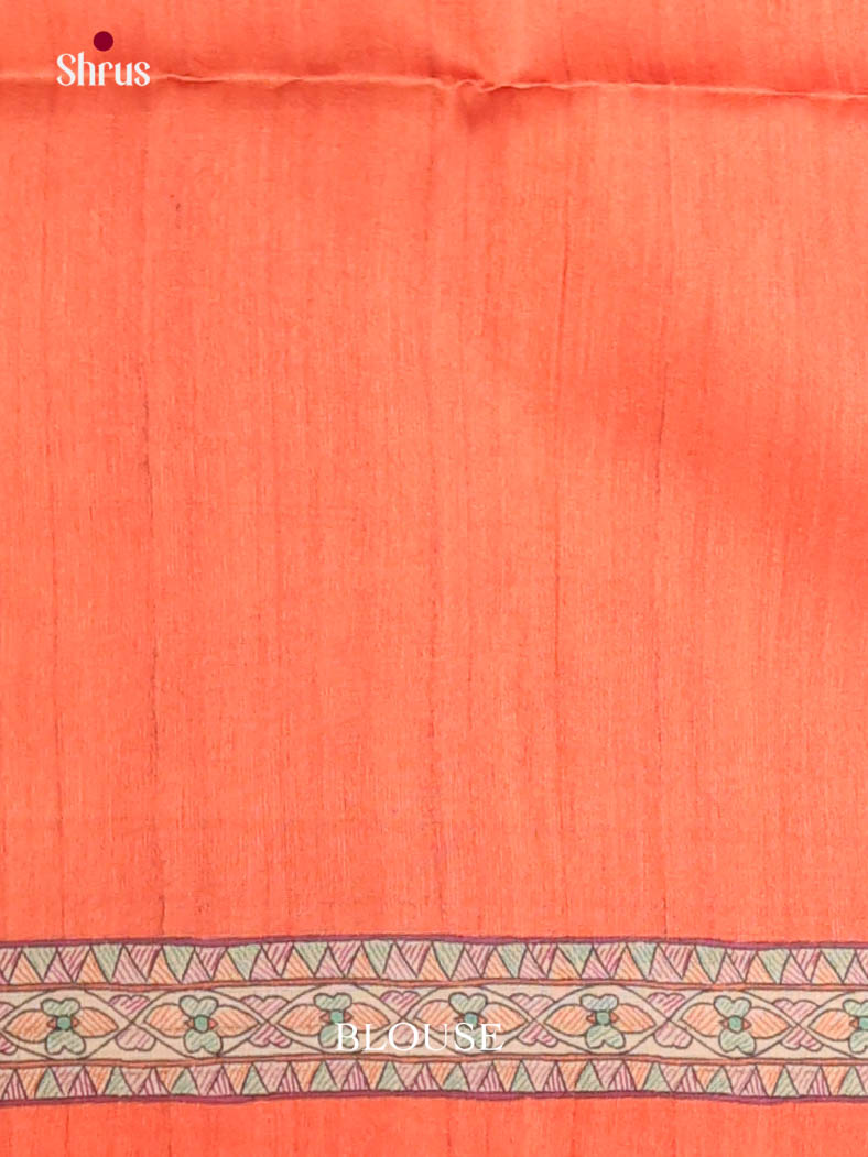 Orange & Cream- Printed Madhubani Saree