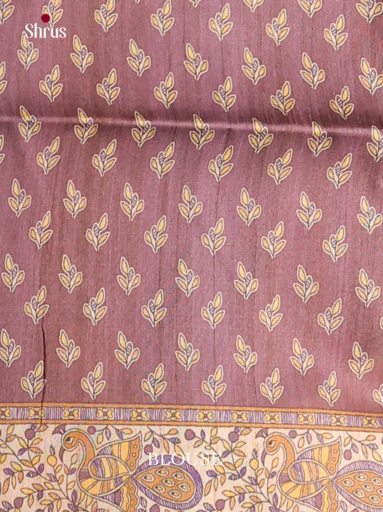 Dark Purple & Cream - Printed Madhubani Saree