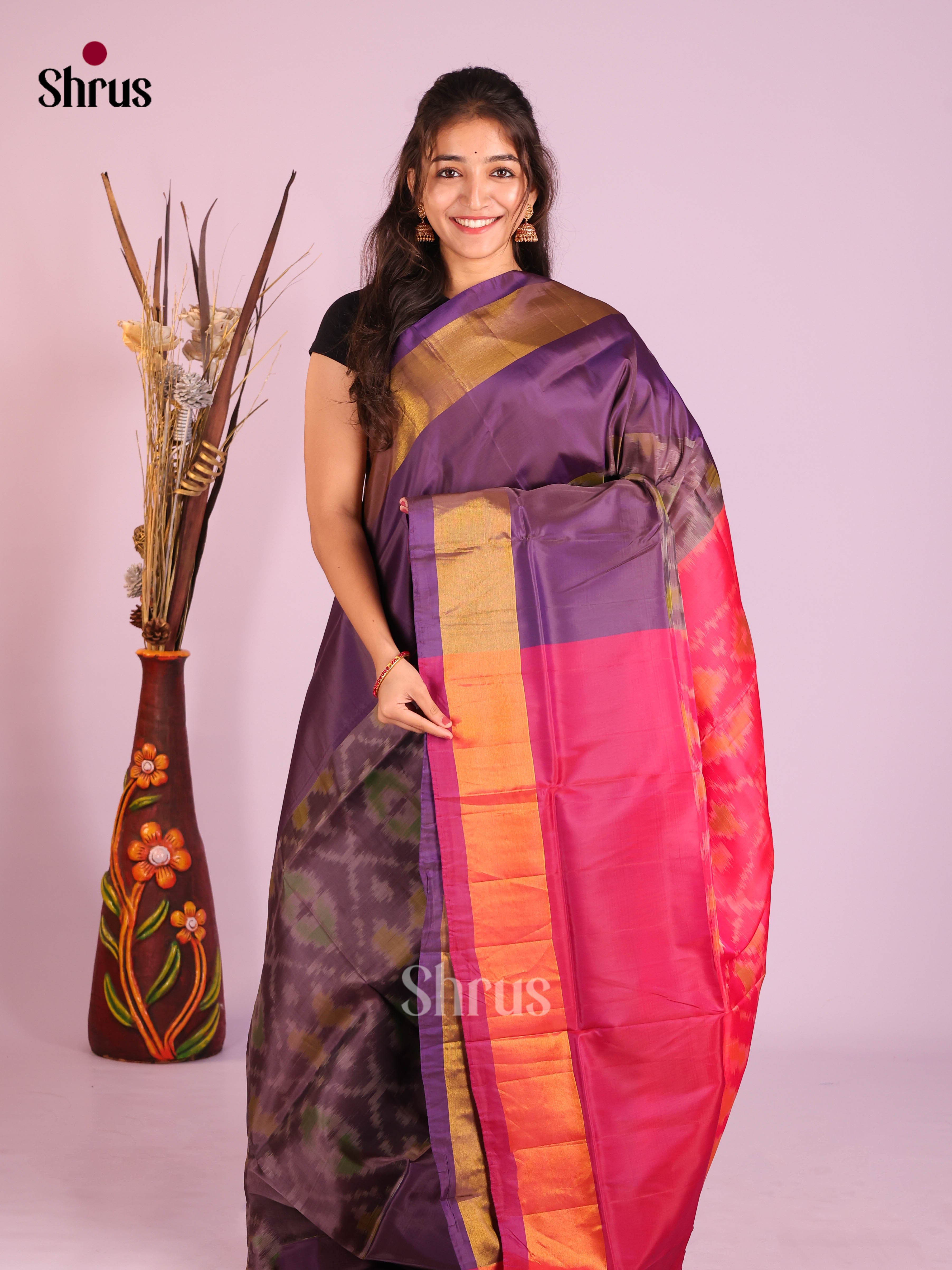 Purple & Pink - Semi uppada Saree - Shop on Shrus.com