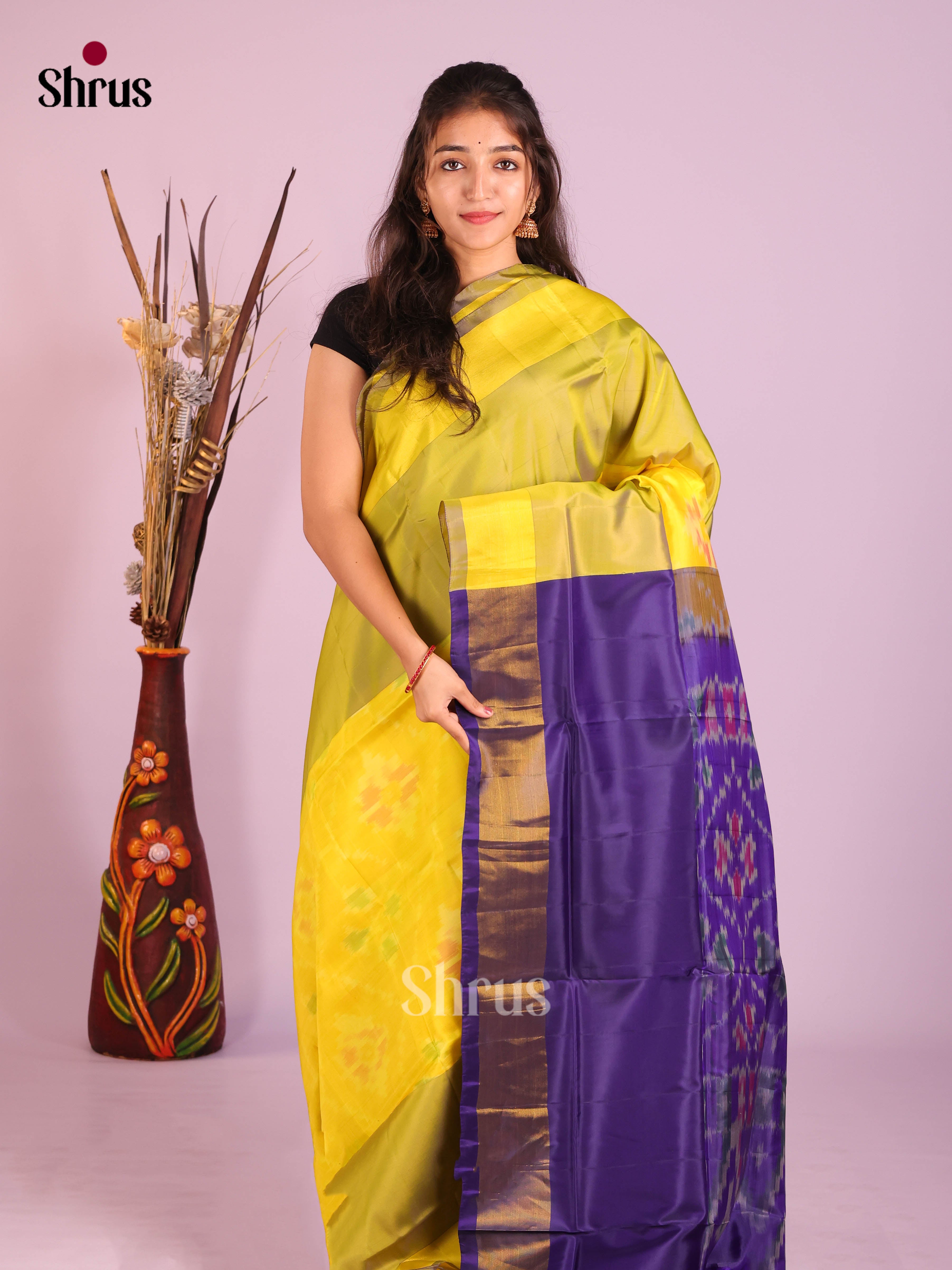 Yellow & Blue- Semi uppada Saree - Shop on Shrus.com