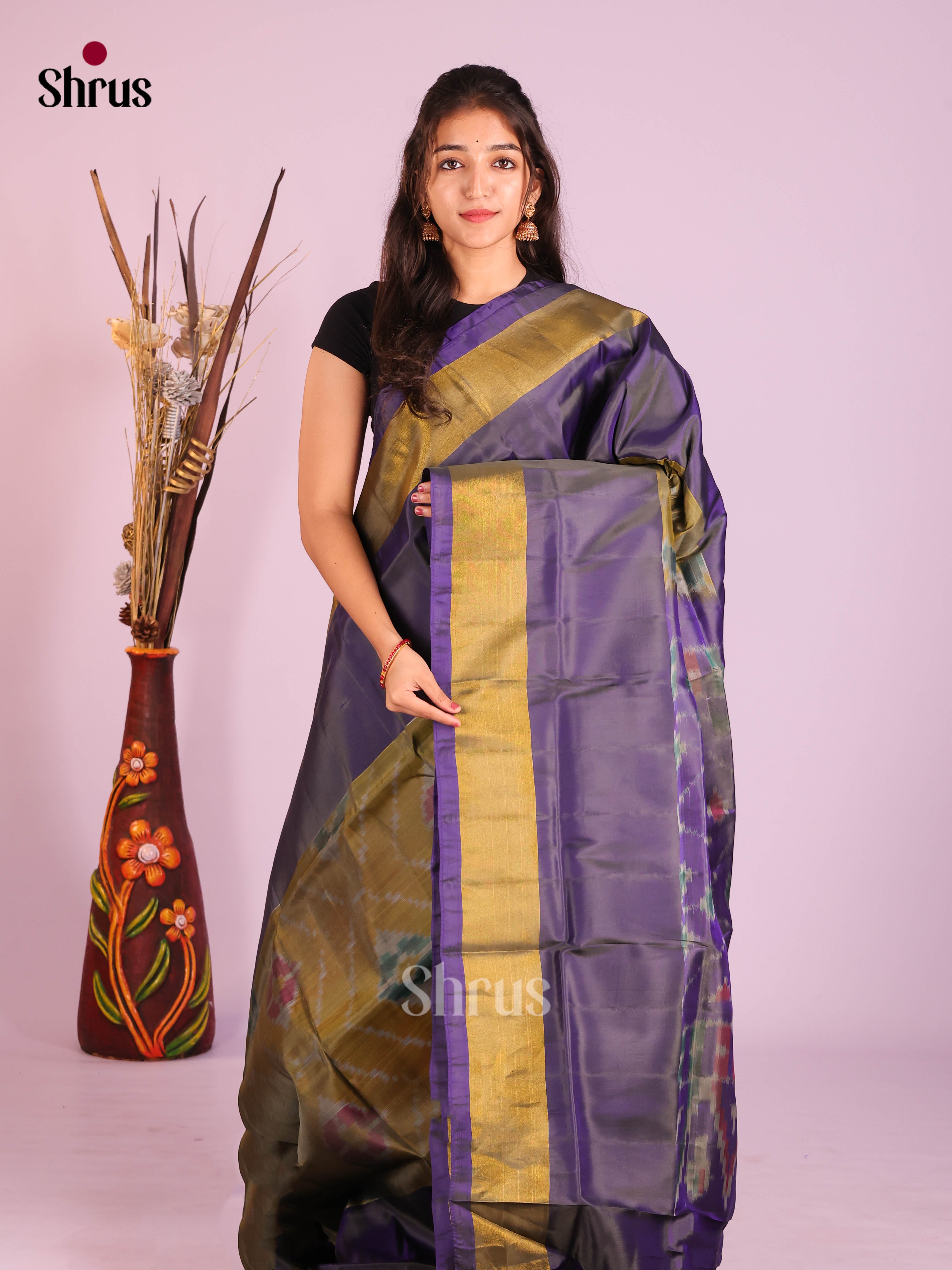 Army Green & Violet - Semi uppada Saree