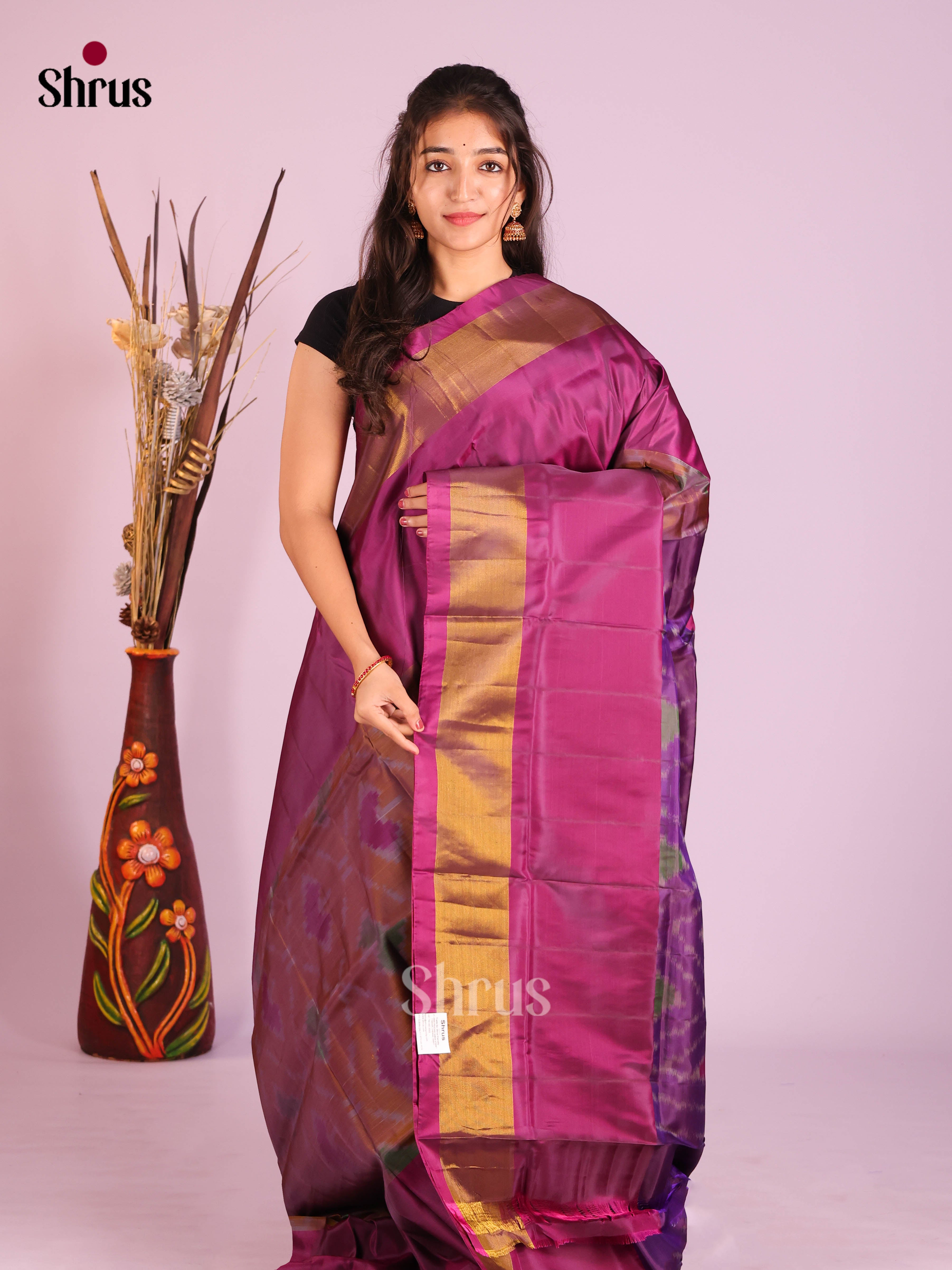 Rust & Purple- Semi uppada Saree - Shop on Shrus.com
