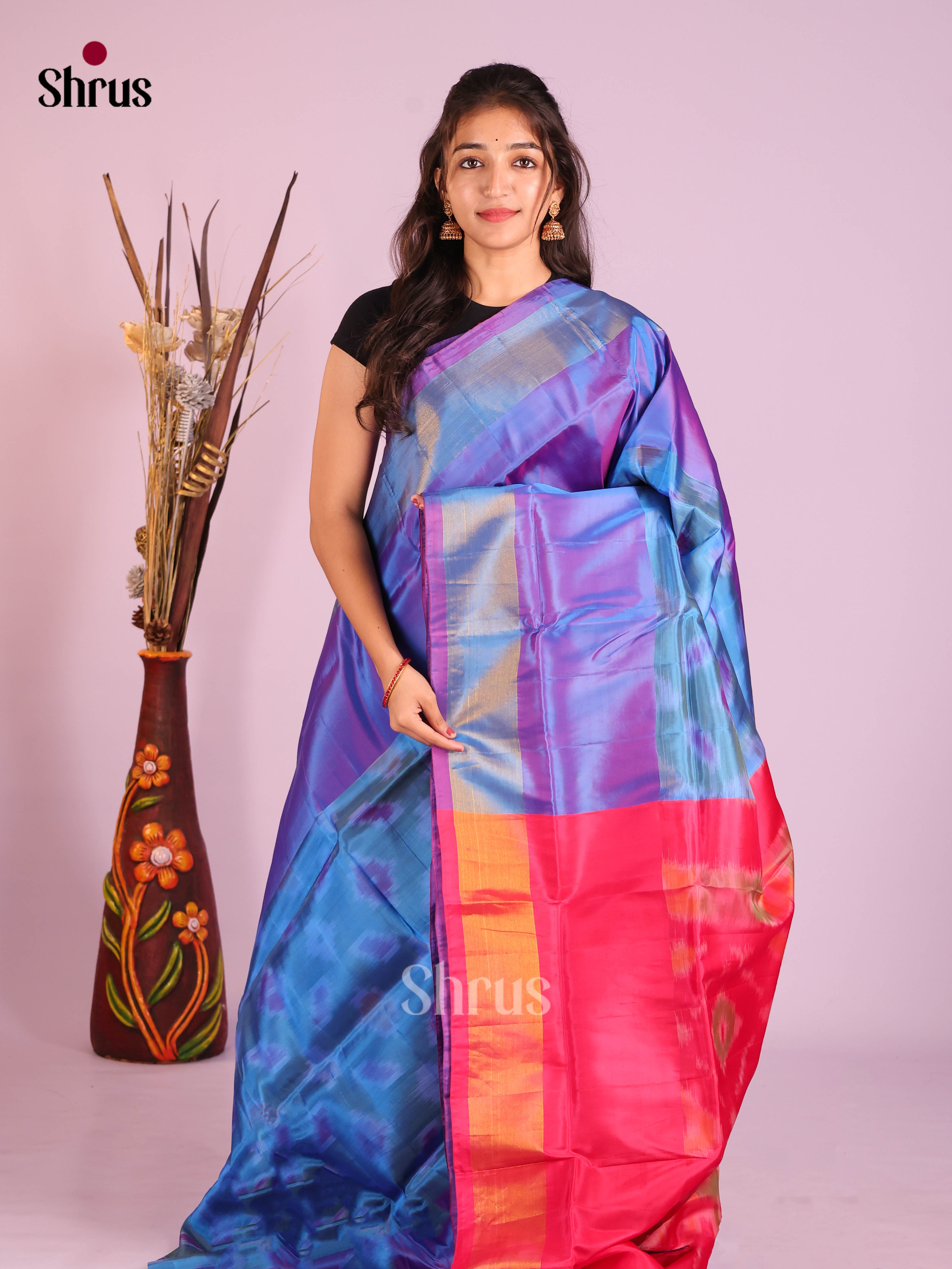 Blue & Pink- Semi uppada Saree