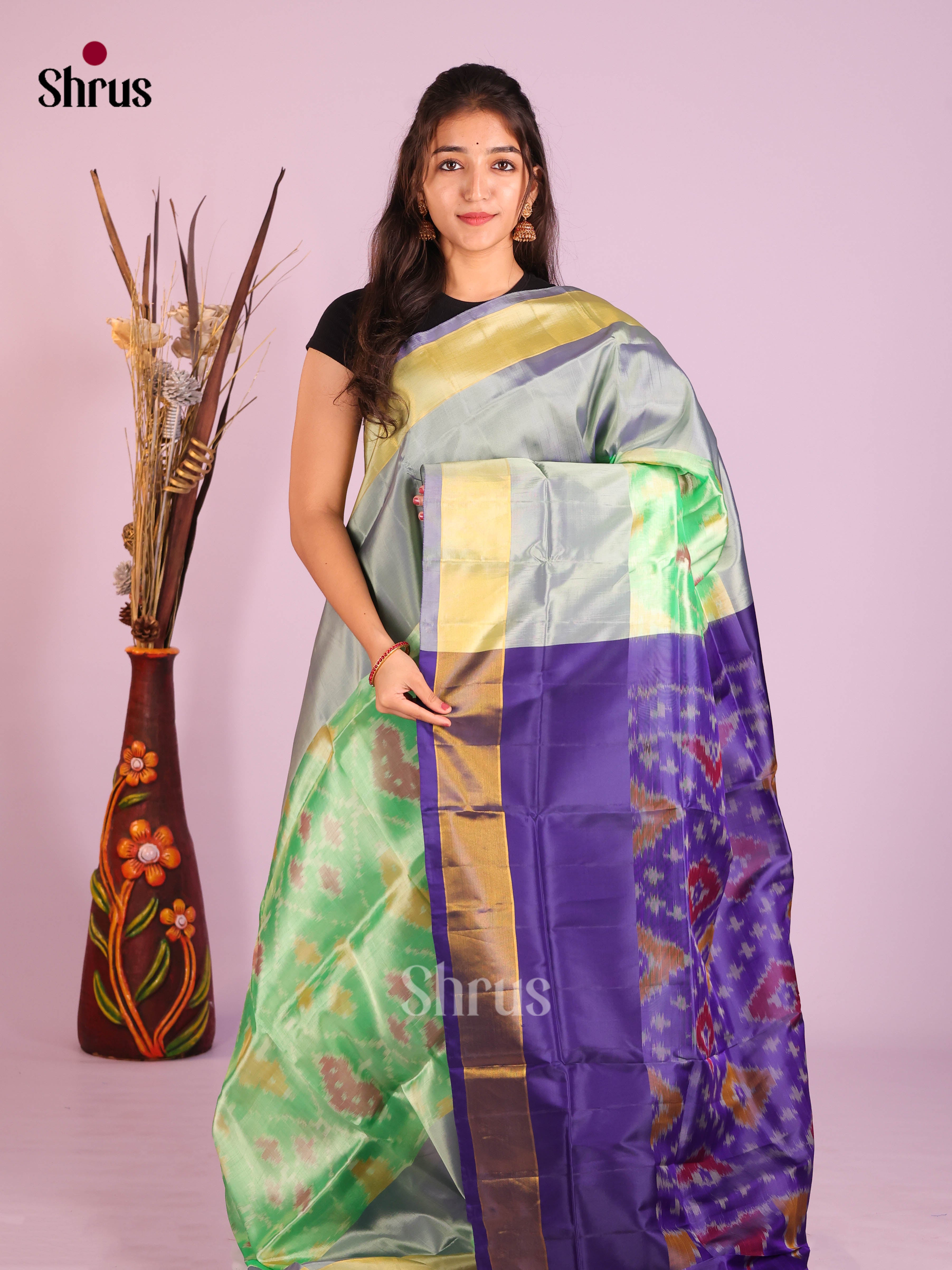 Pastel Green & Blue  - Semi uppada Saree