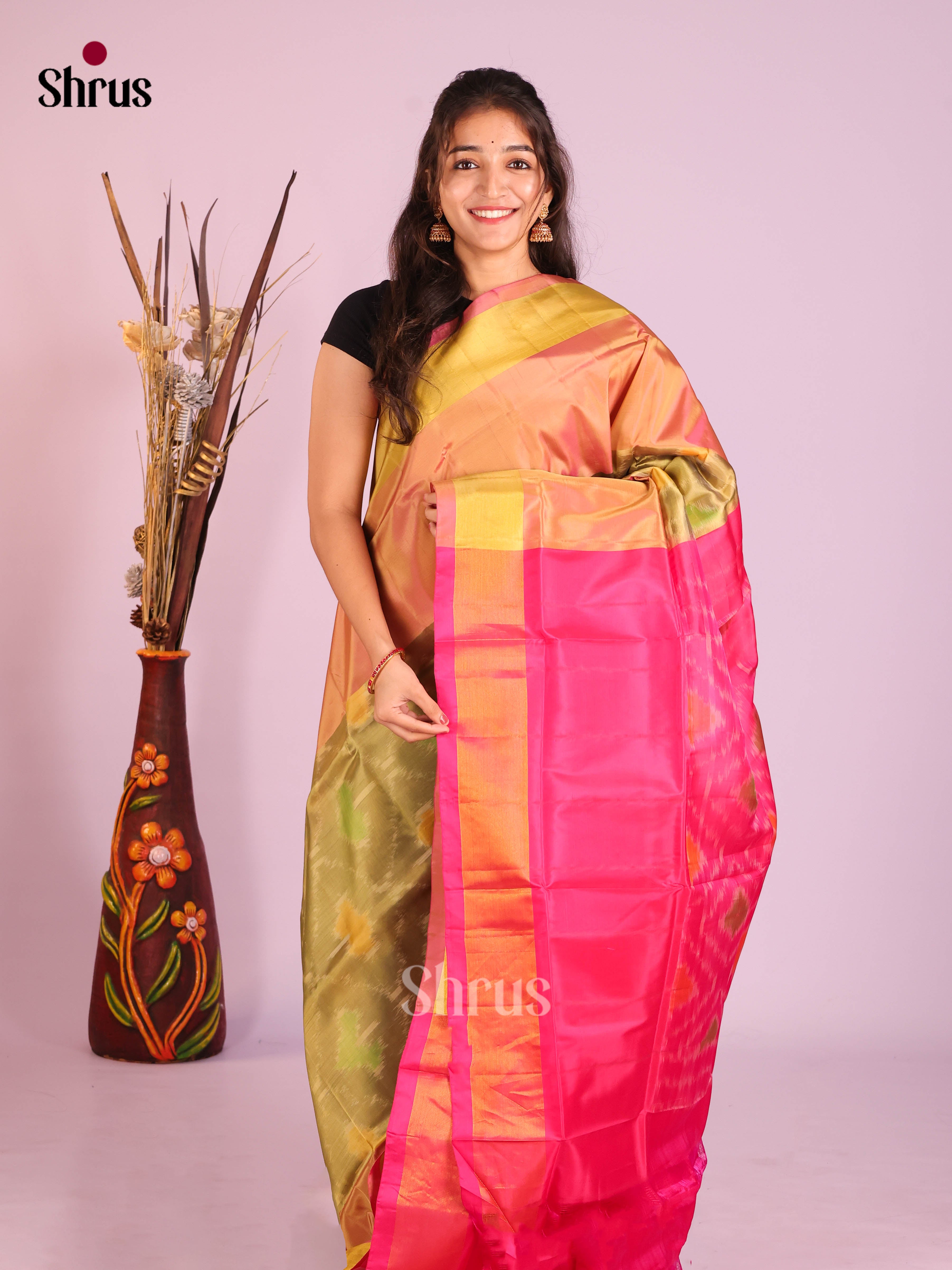 Green & Pink- Semi uppada Saree - Shop on Shrus.com