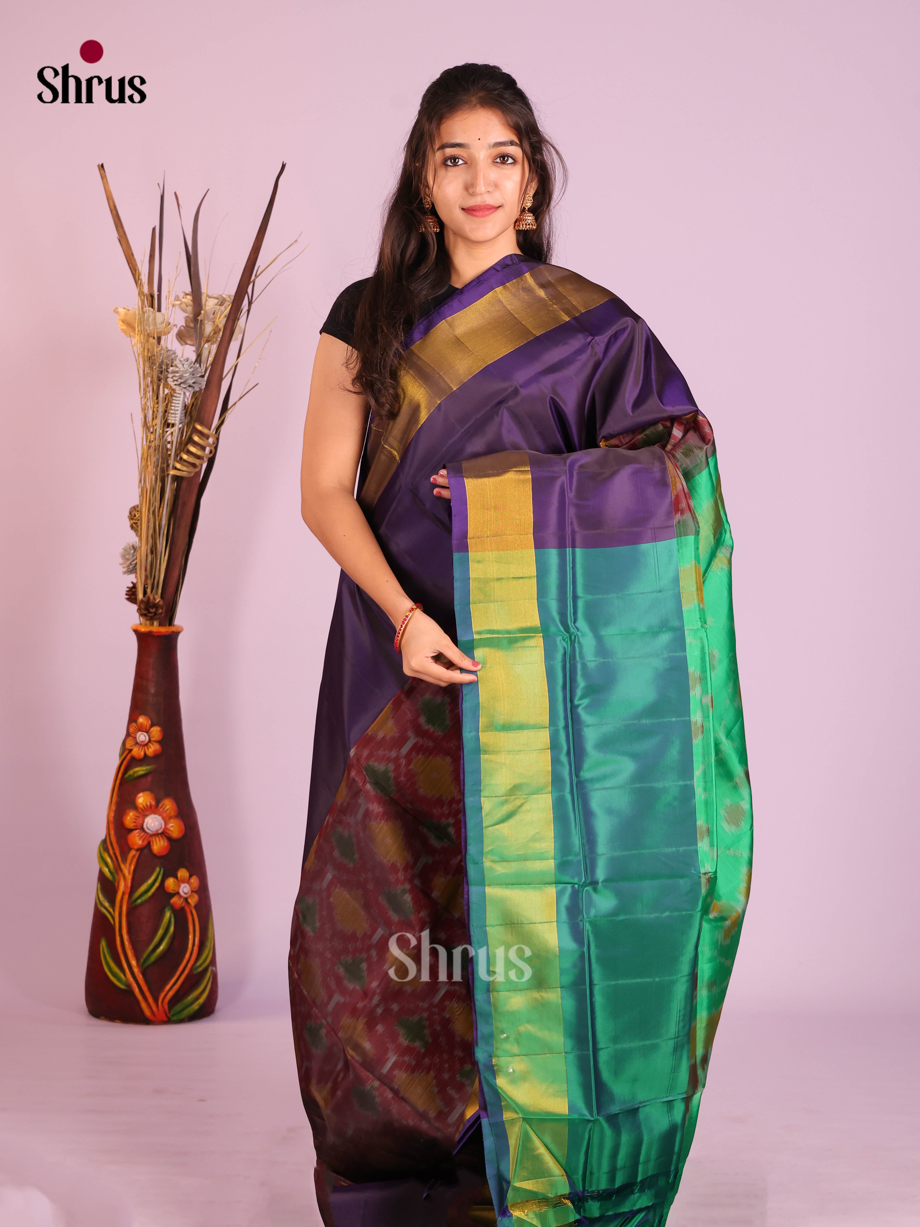 Maroon & Green - Semi uppada Saree - Shop on Shrus.com