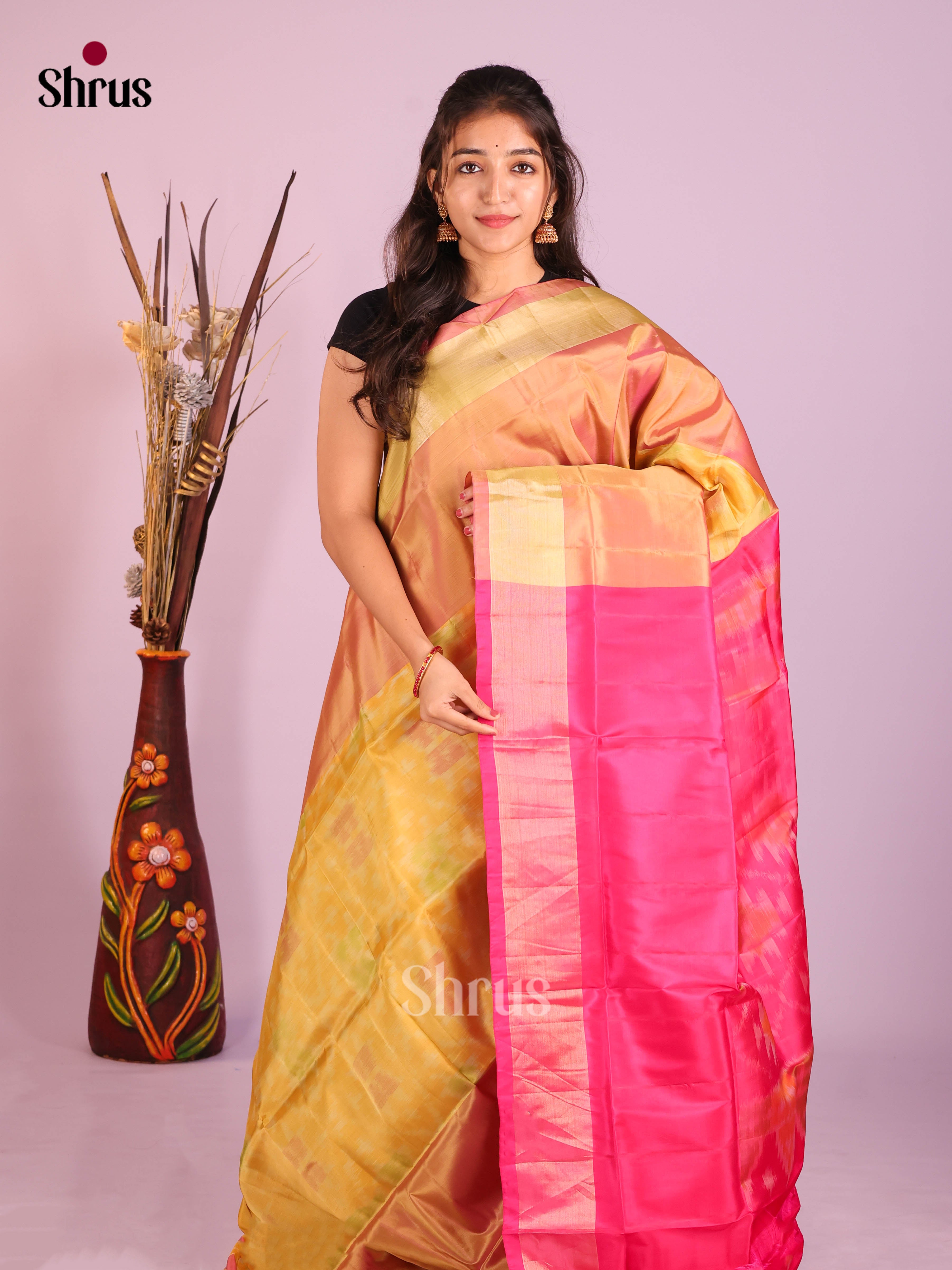 Mustard & Pink - Semi uppada Saree
