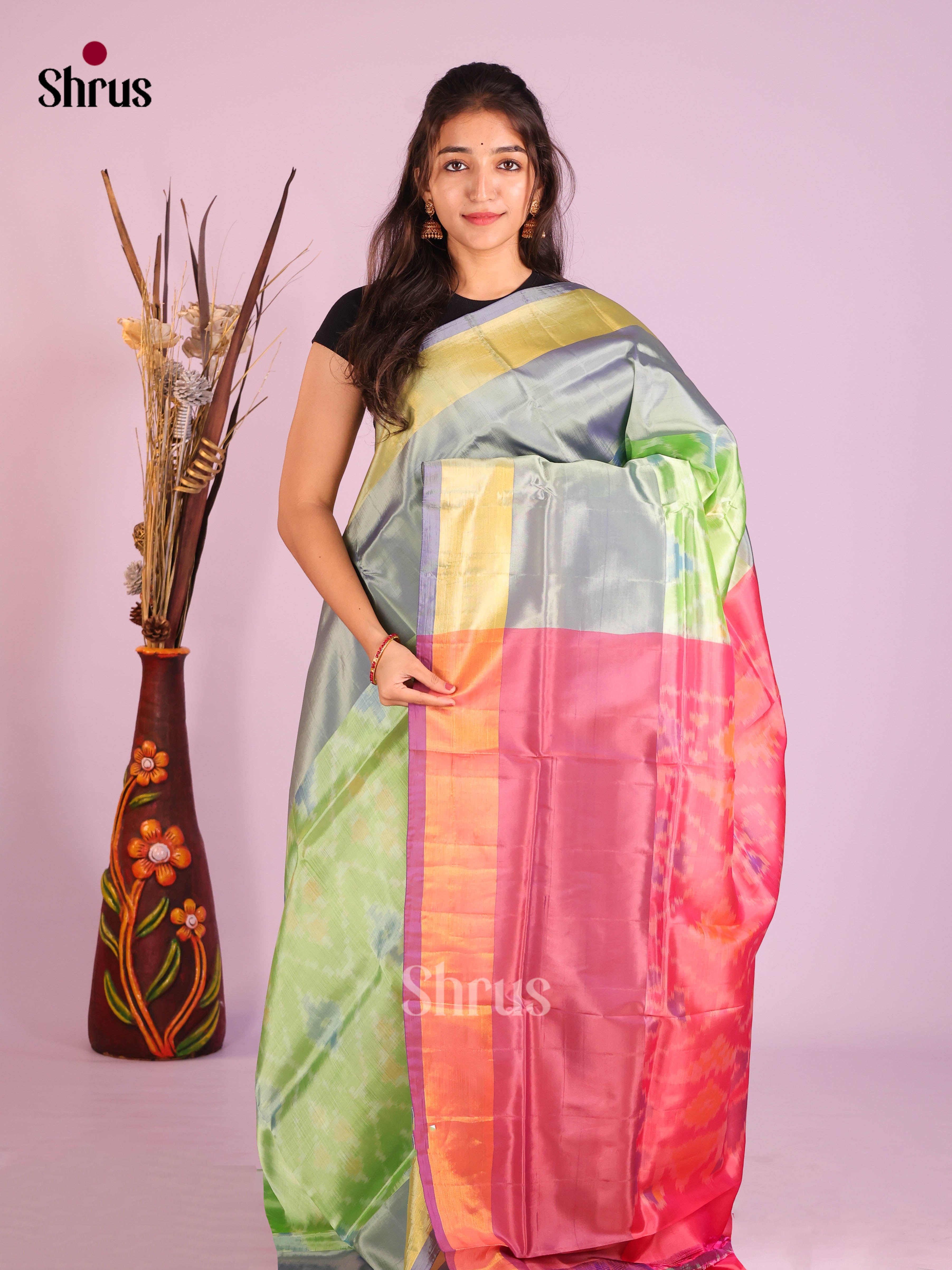 Pista Green & Pink - Semi uppada Saree - Shop on Shrus.com