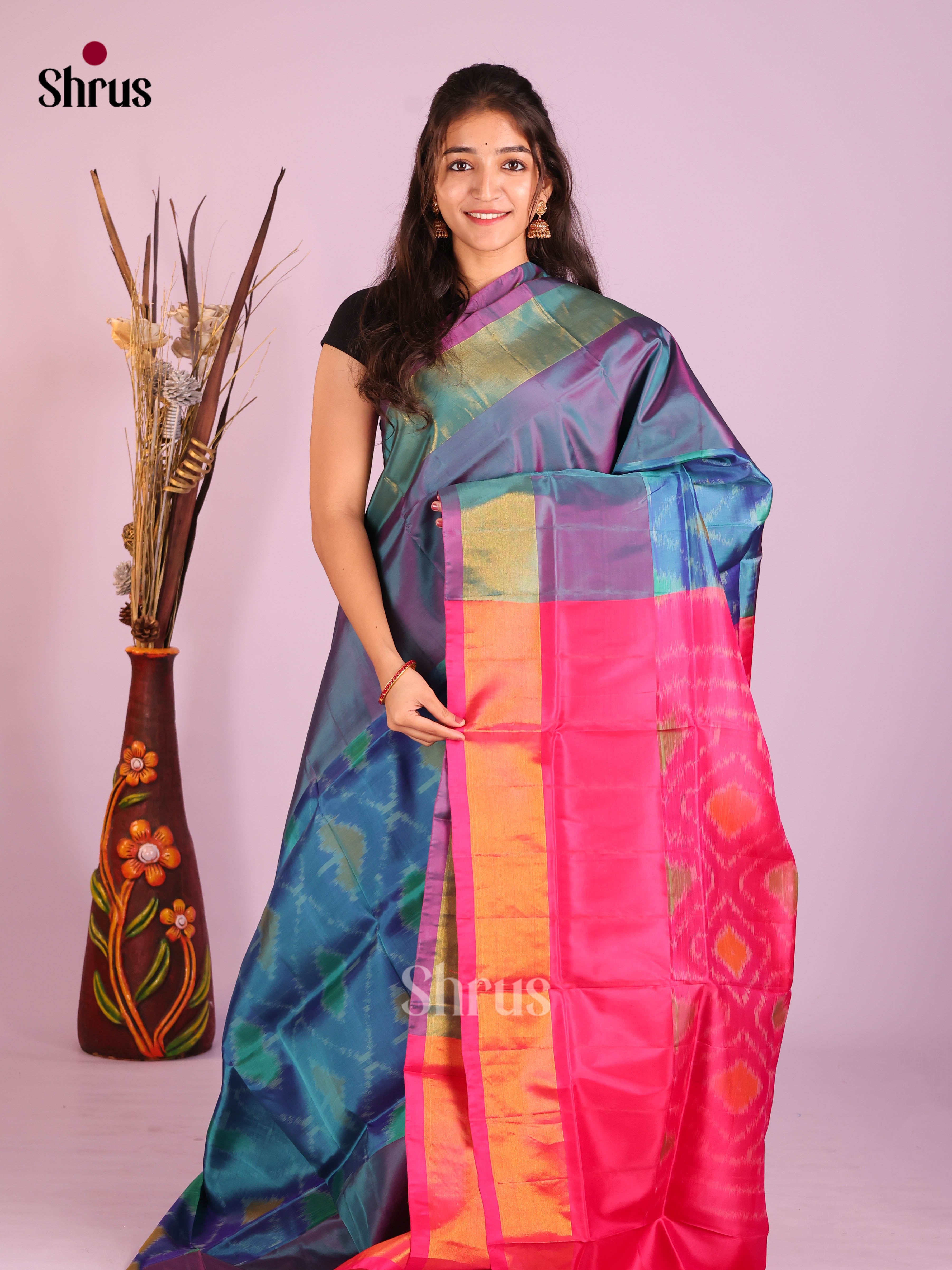 Blue  & Pink- Semi uppada Saree