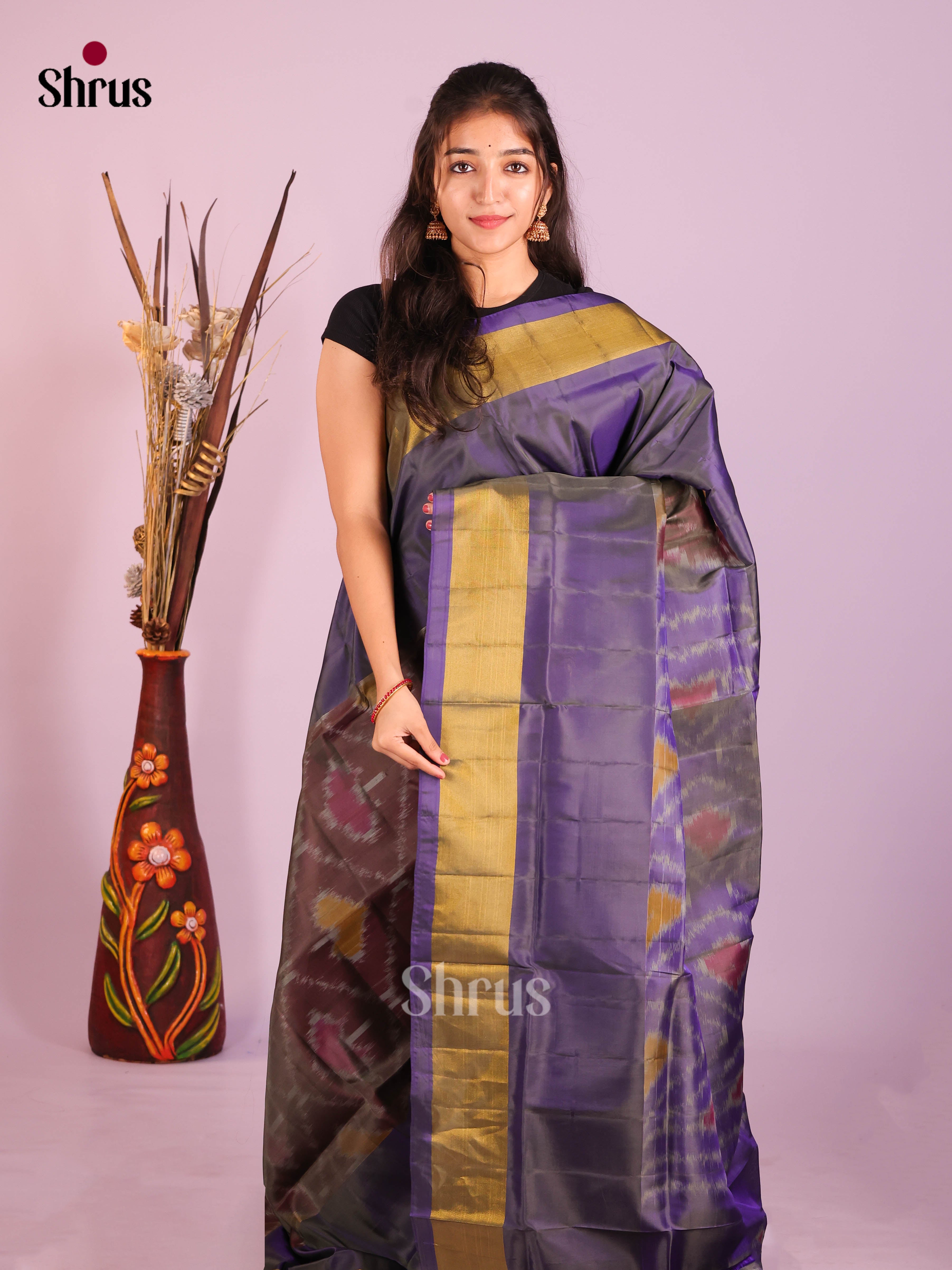 Brown & Blue - Semi uppada Saree