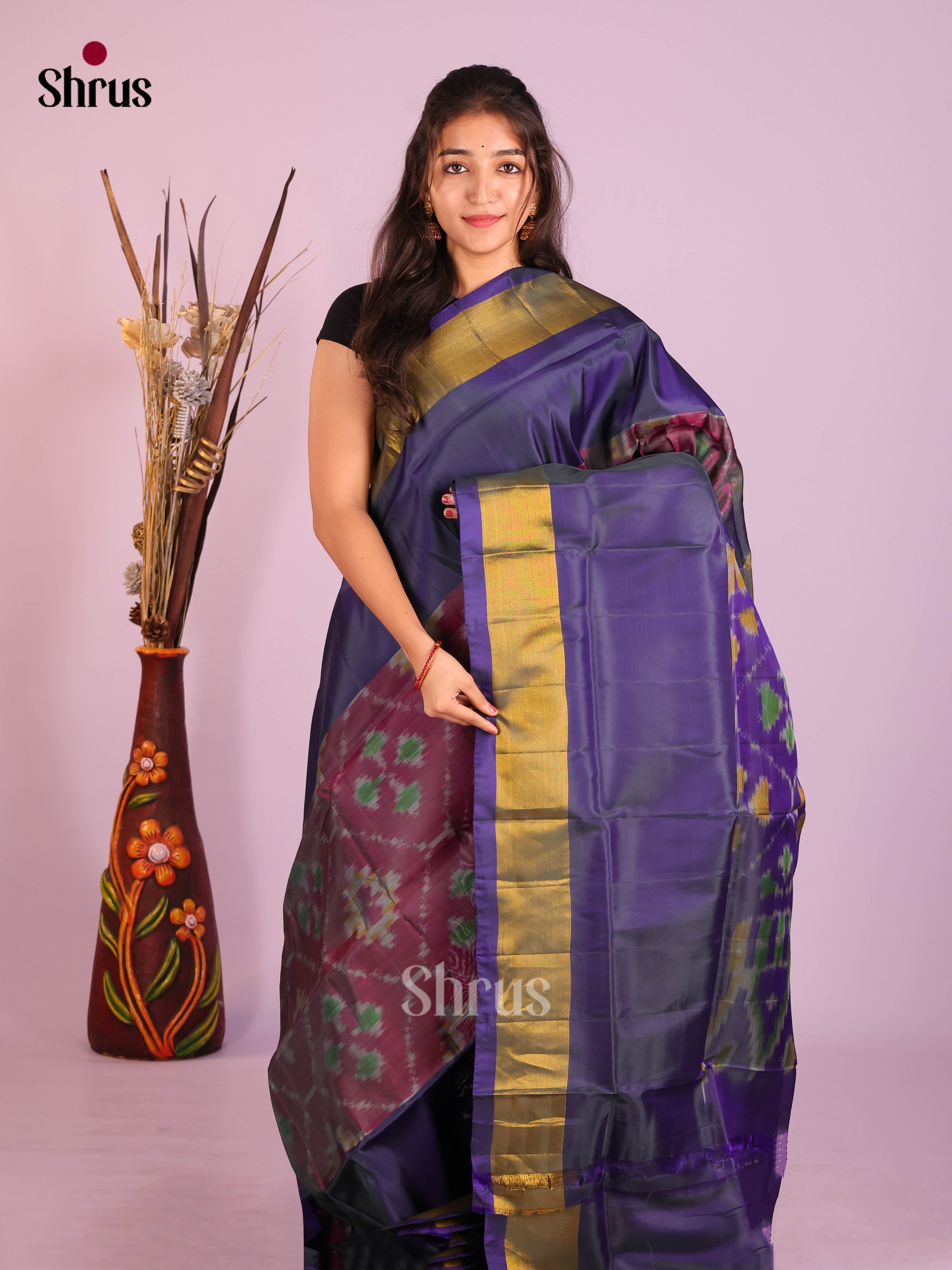 Maroon & Blue- Semi uppada Saree
