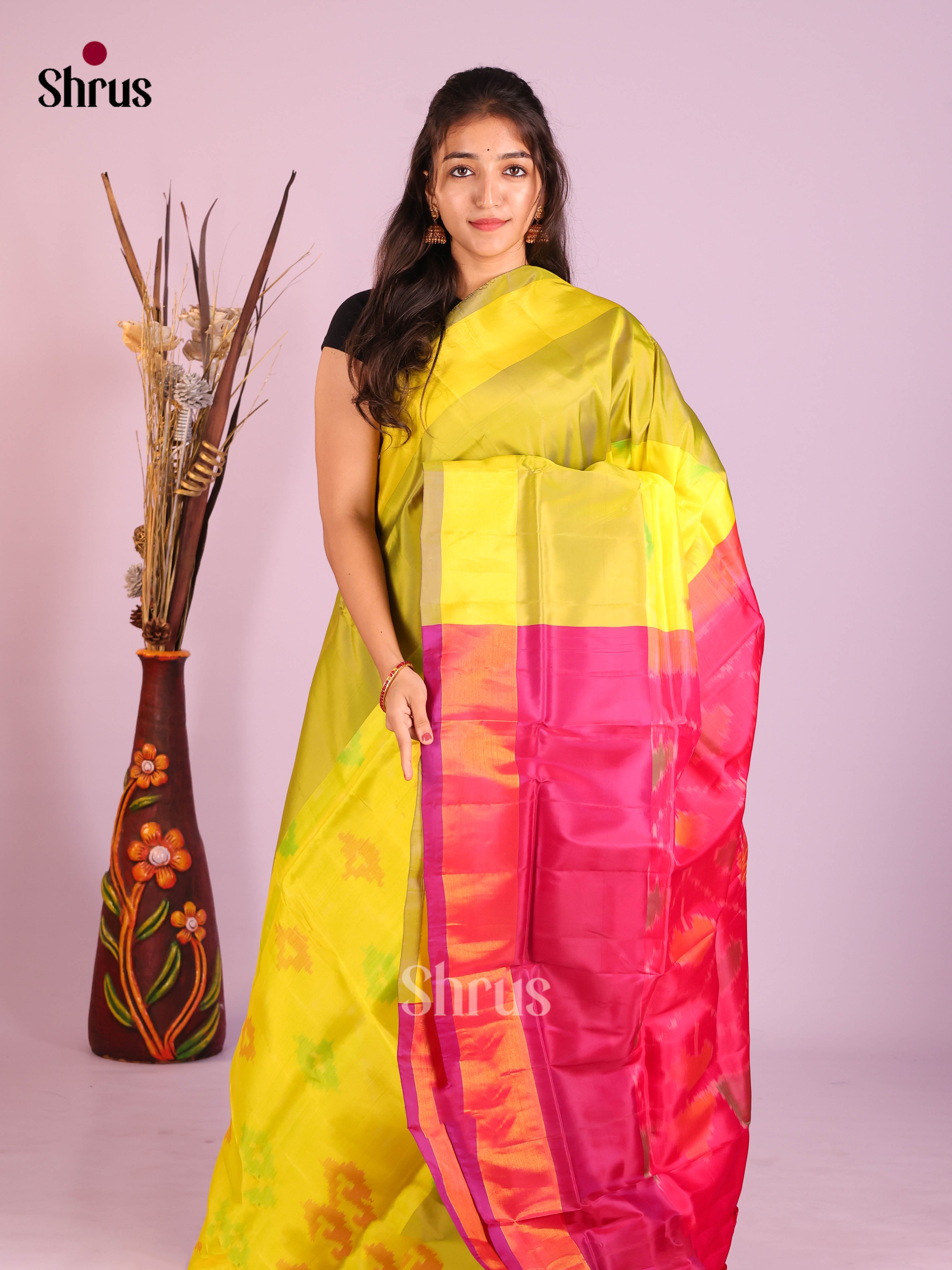 Yellow & Purple - Semi uppada Saree - Shop on Shrus.com