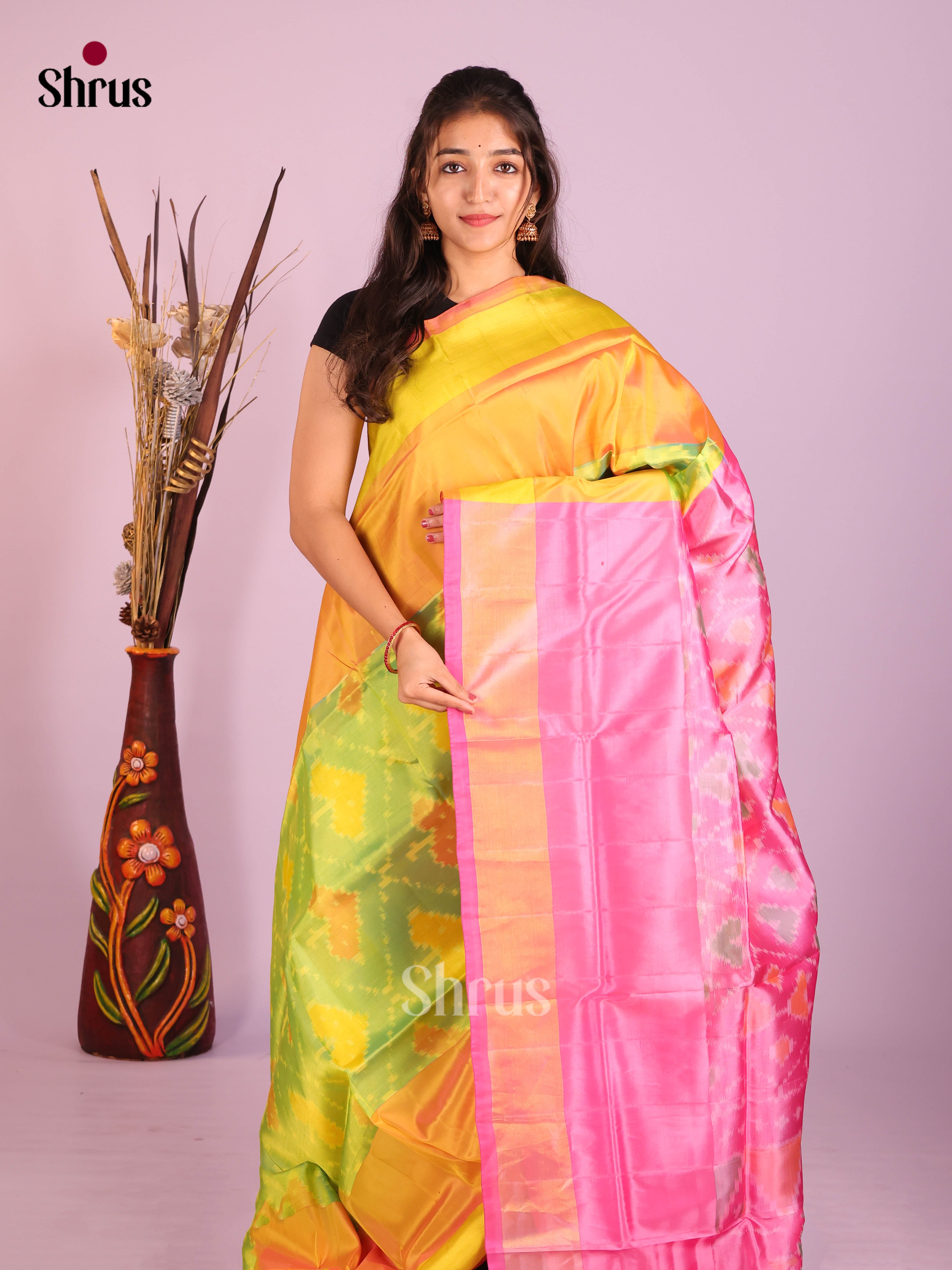 Light Green & Pink - Semi uppada Saree - Shop on Shrus.com