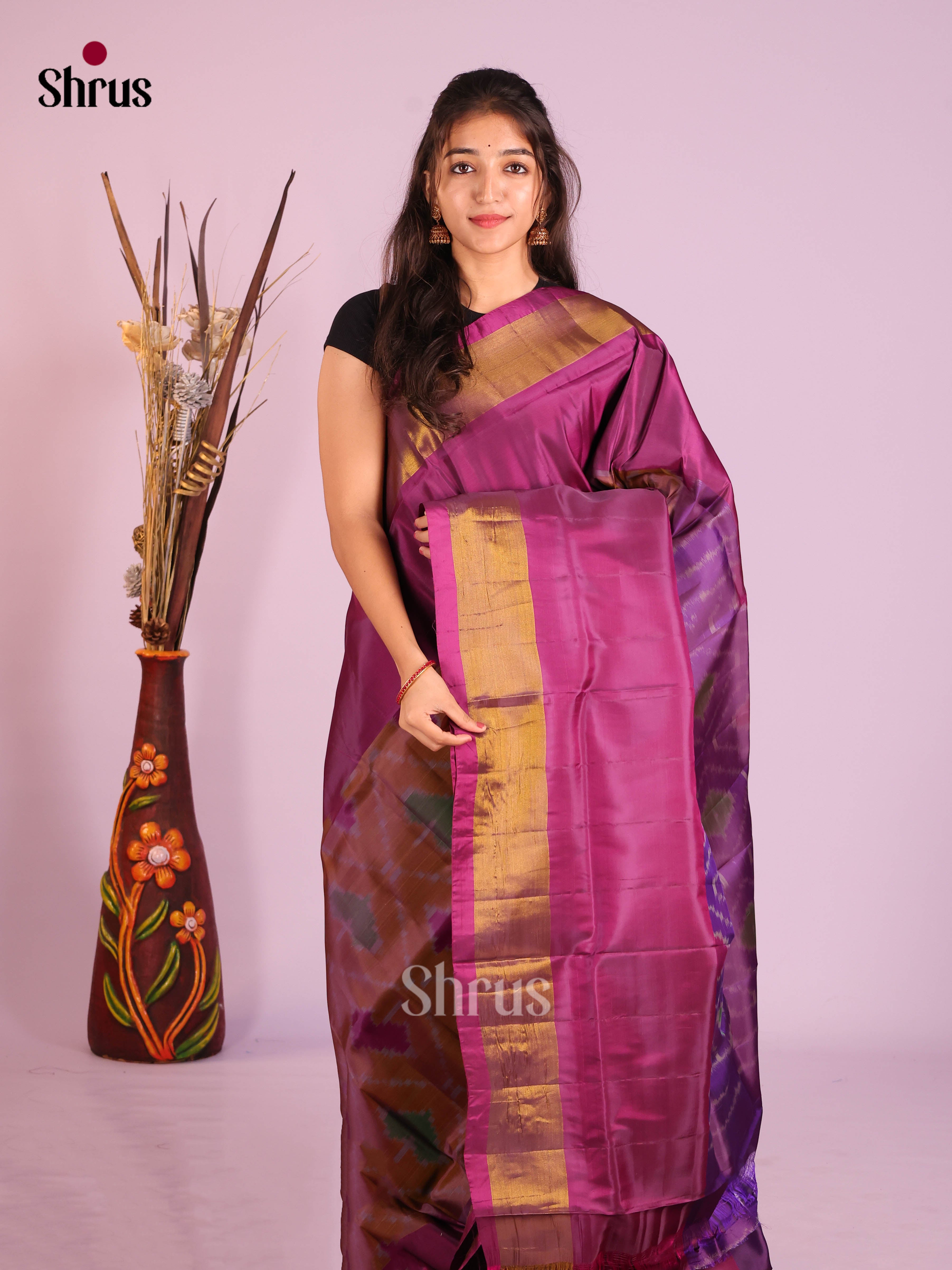 Brown & Purple - Semi uppada Saree