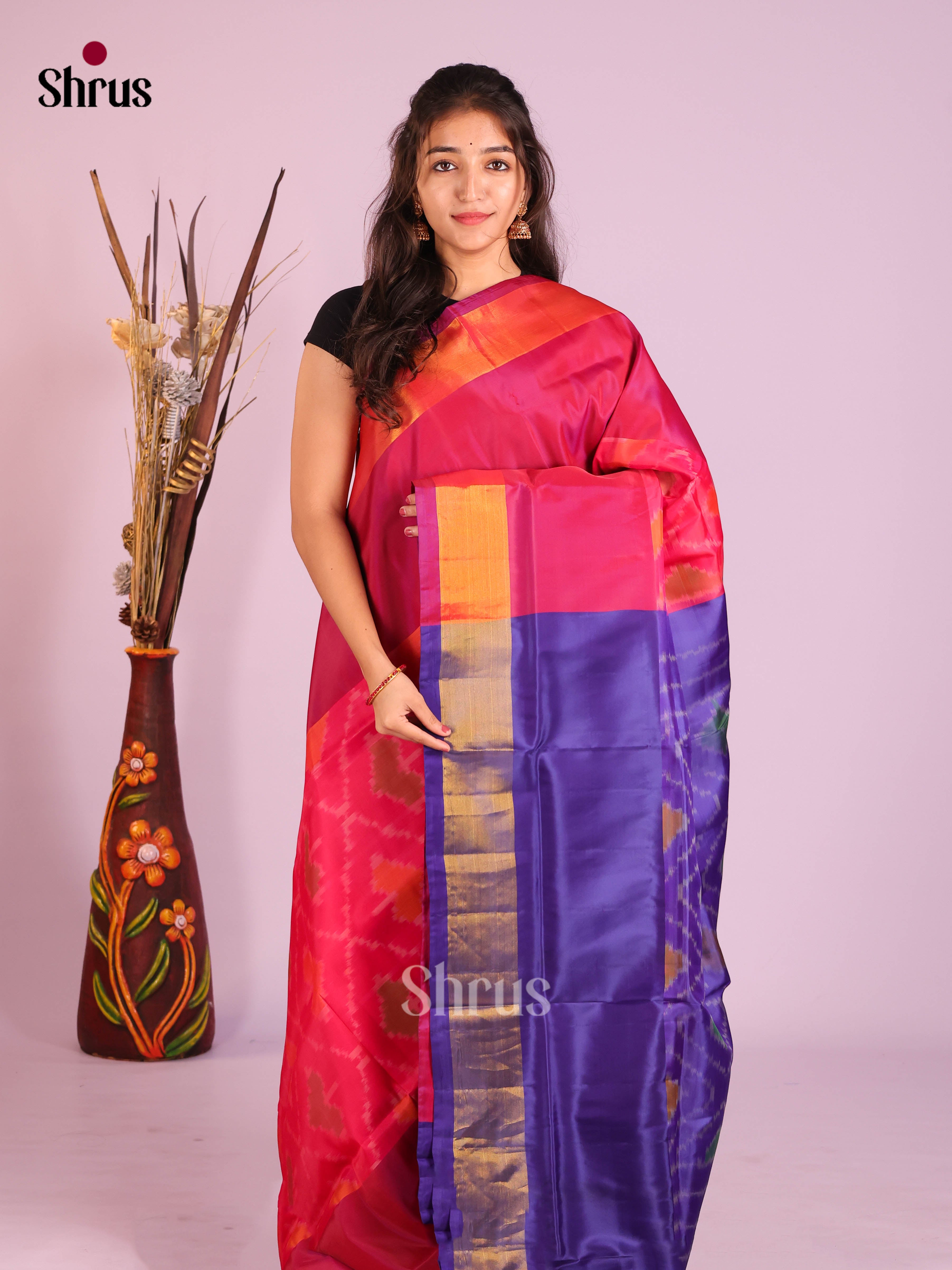 Pink & Blue - Semi uppada Saree - Shop on Shrus.com