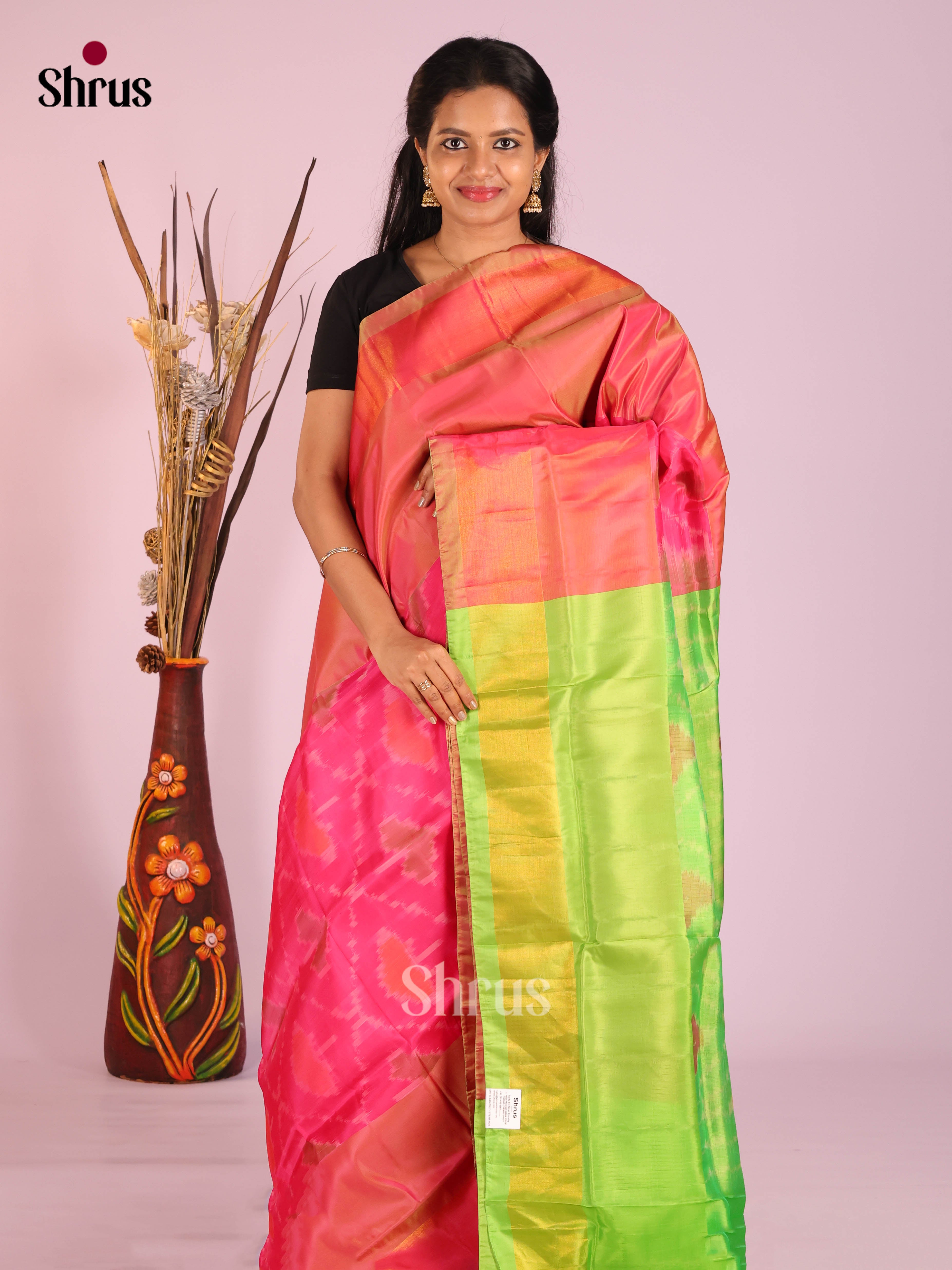 Pink & Light Green- Semi uppada Saree