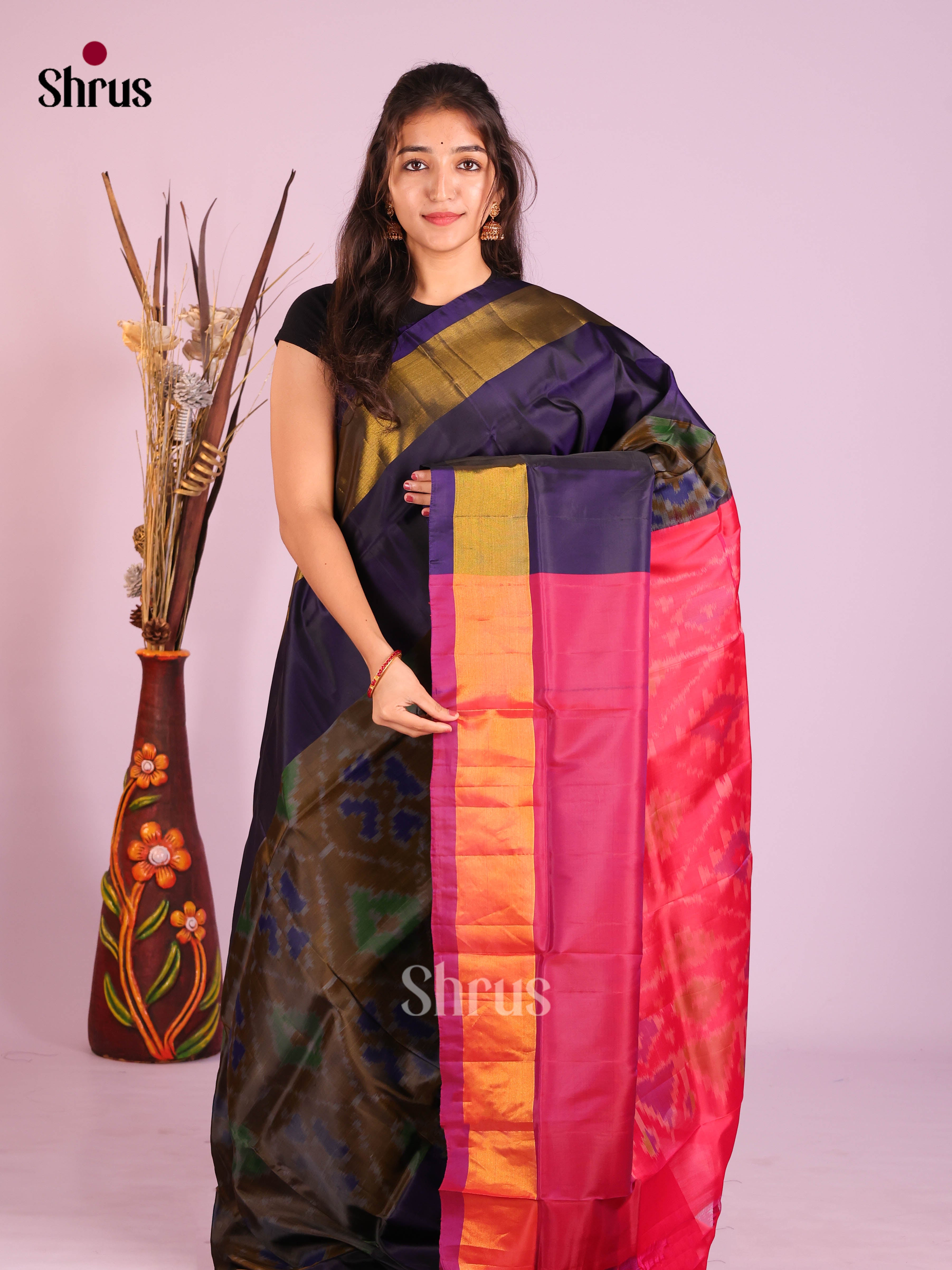Brown & Pink - Semi uppada Saree