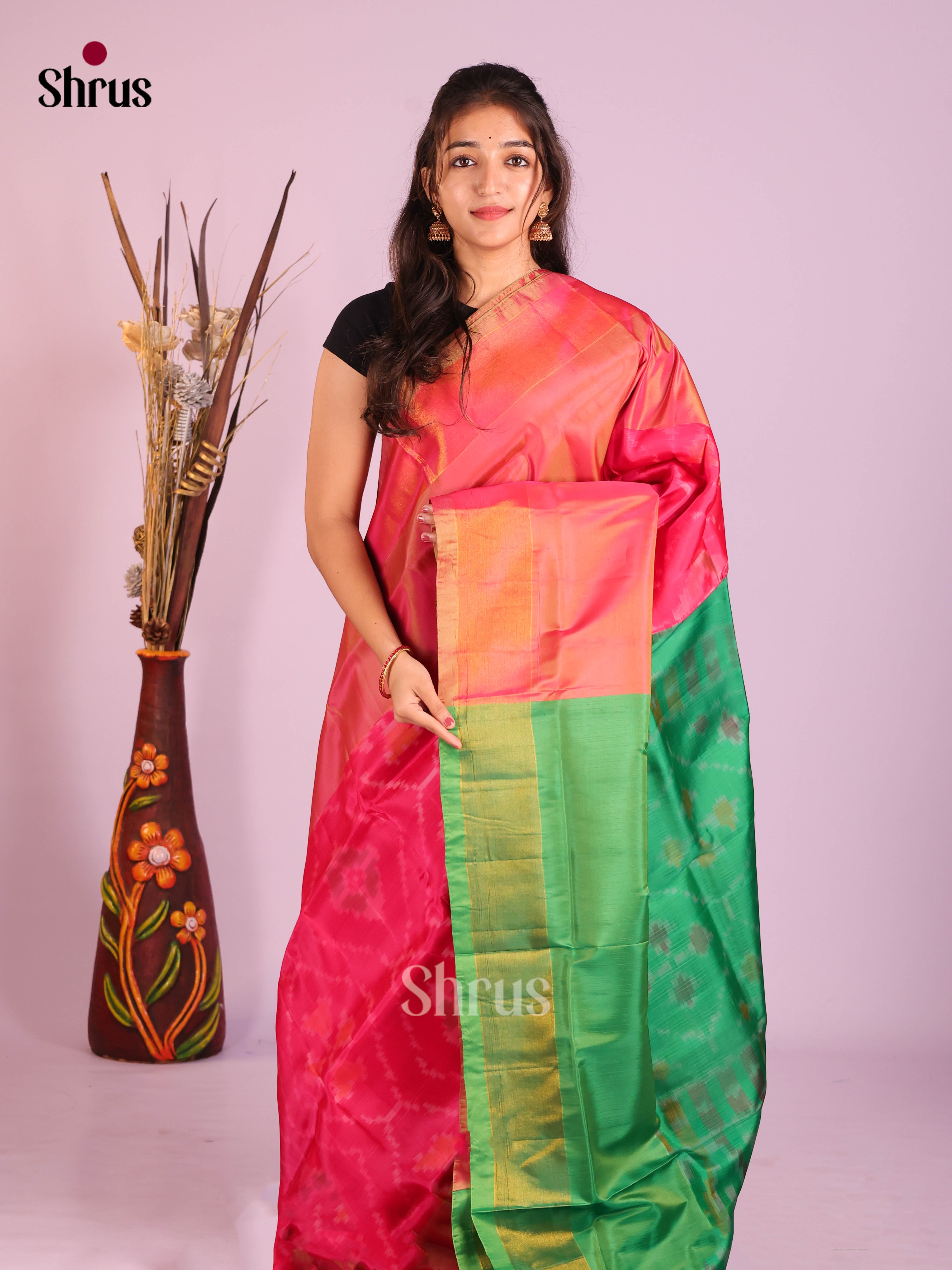 Pink & Green  - Semi uppada Saree