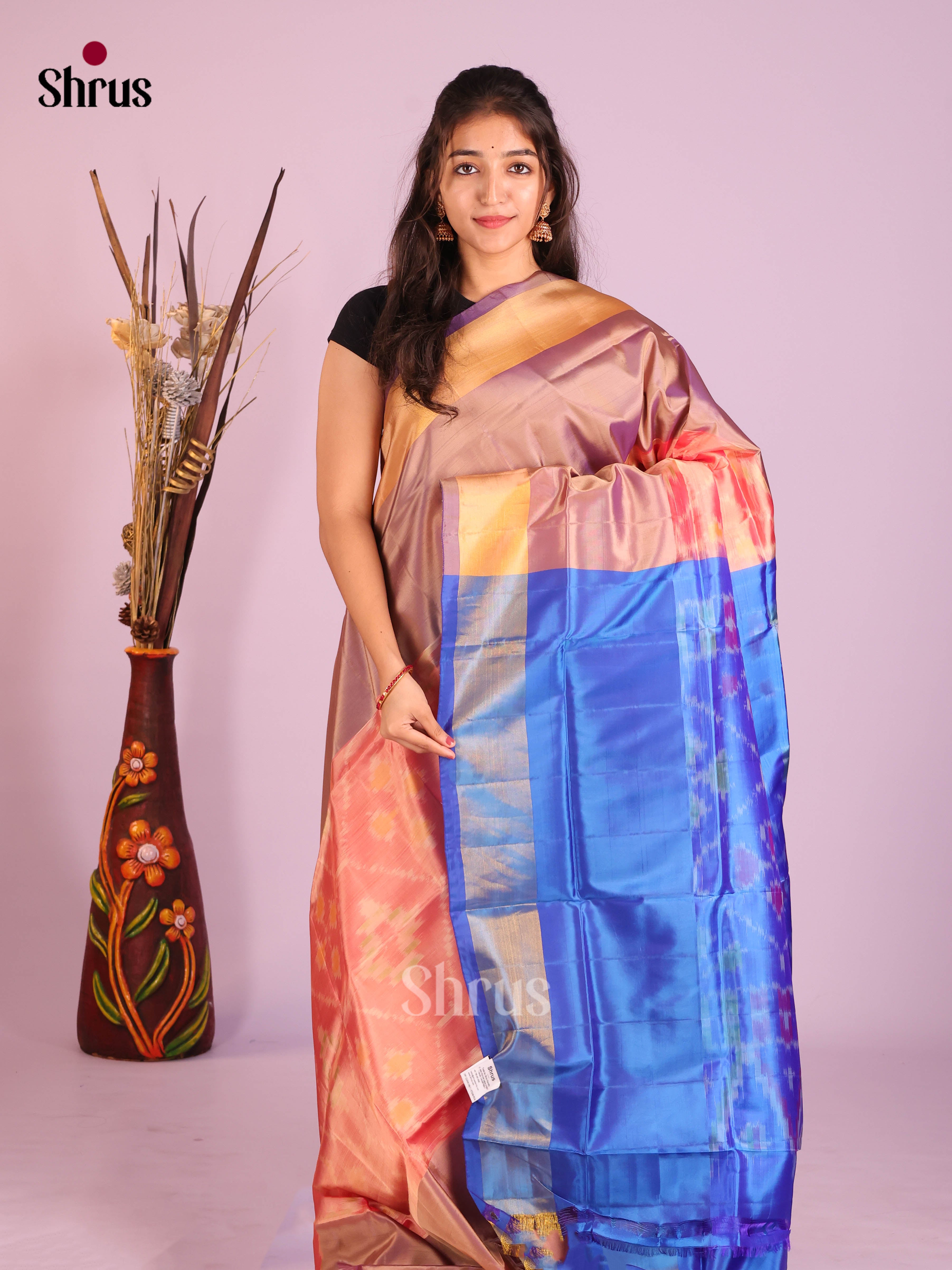 Peach & Blue - Semi uppada Saree - Shop on Shrus.com