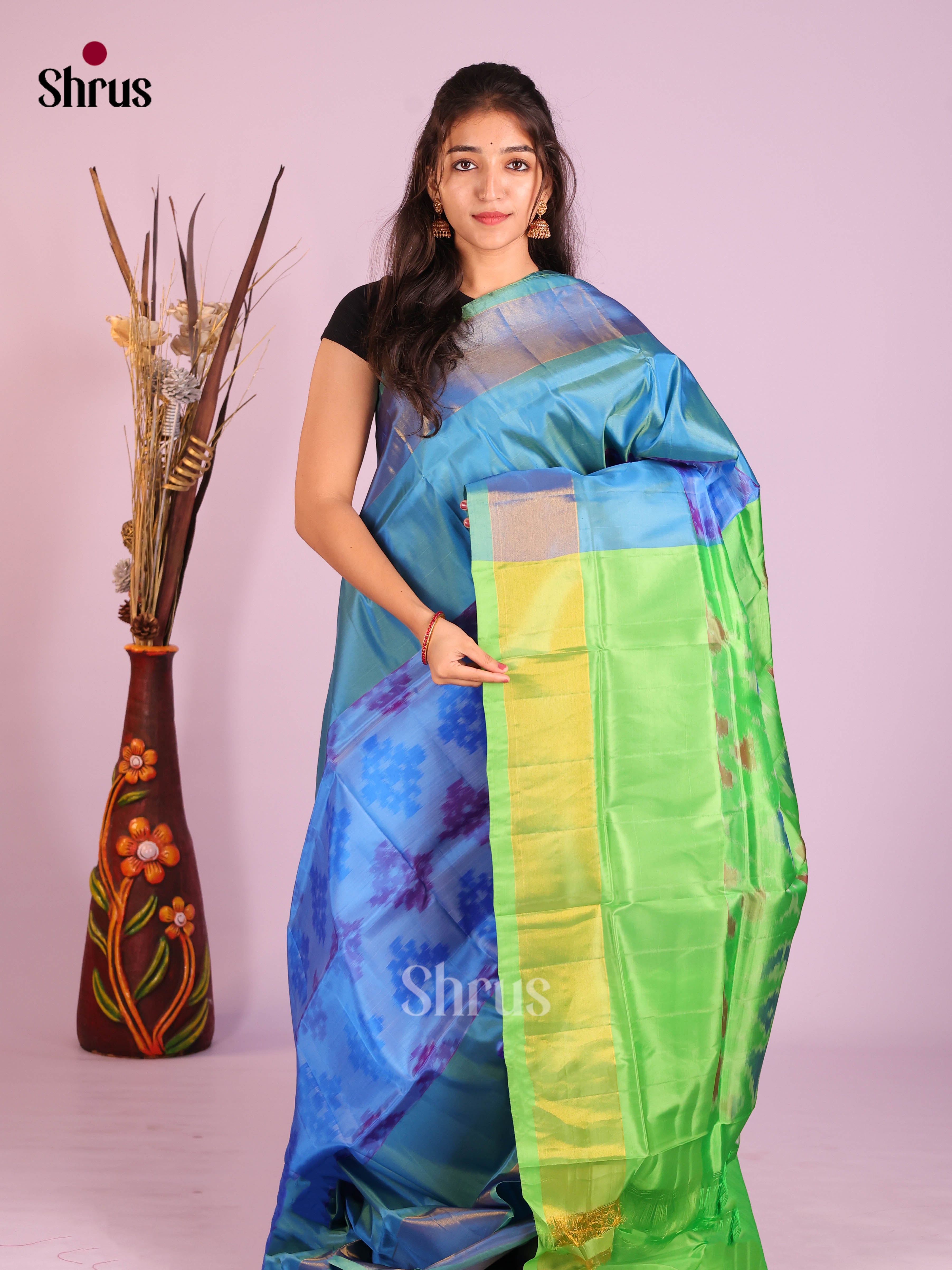 blue & Green - Semi uppada Saree