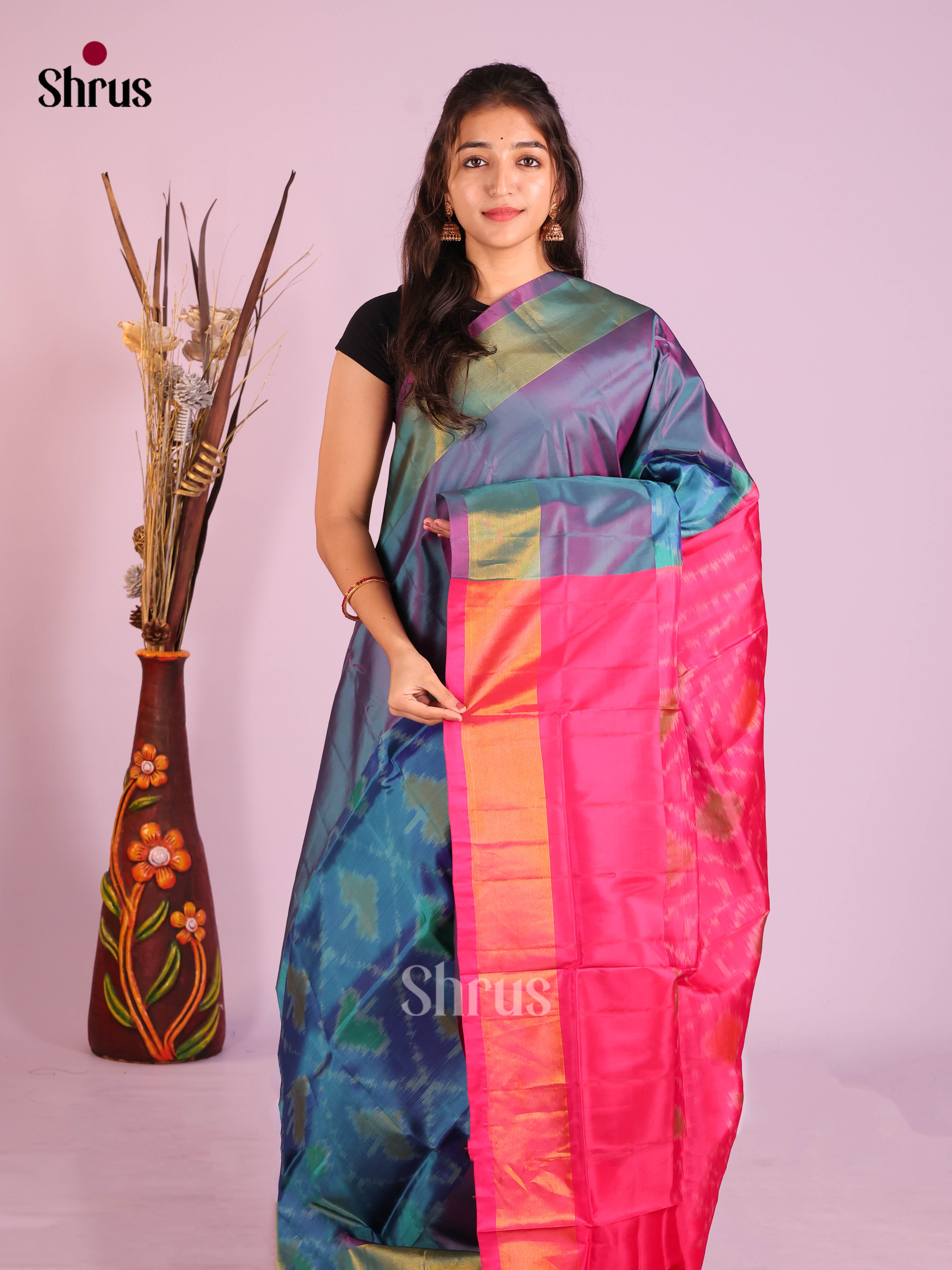 Blue & Pink - Semi uppada Saree