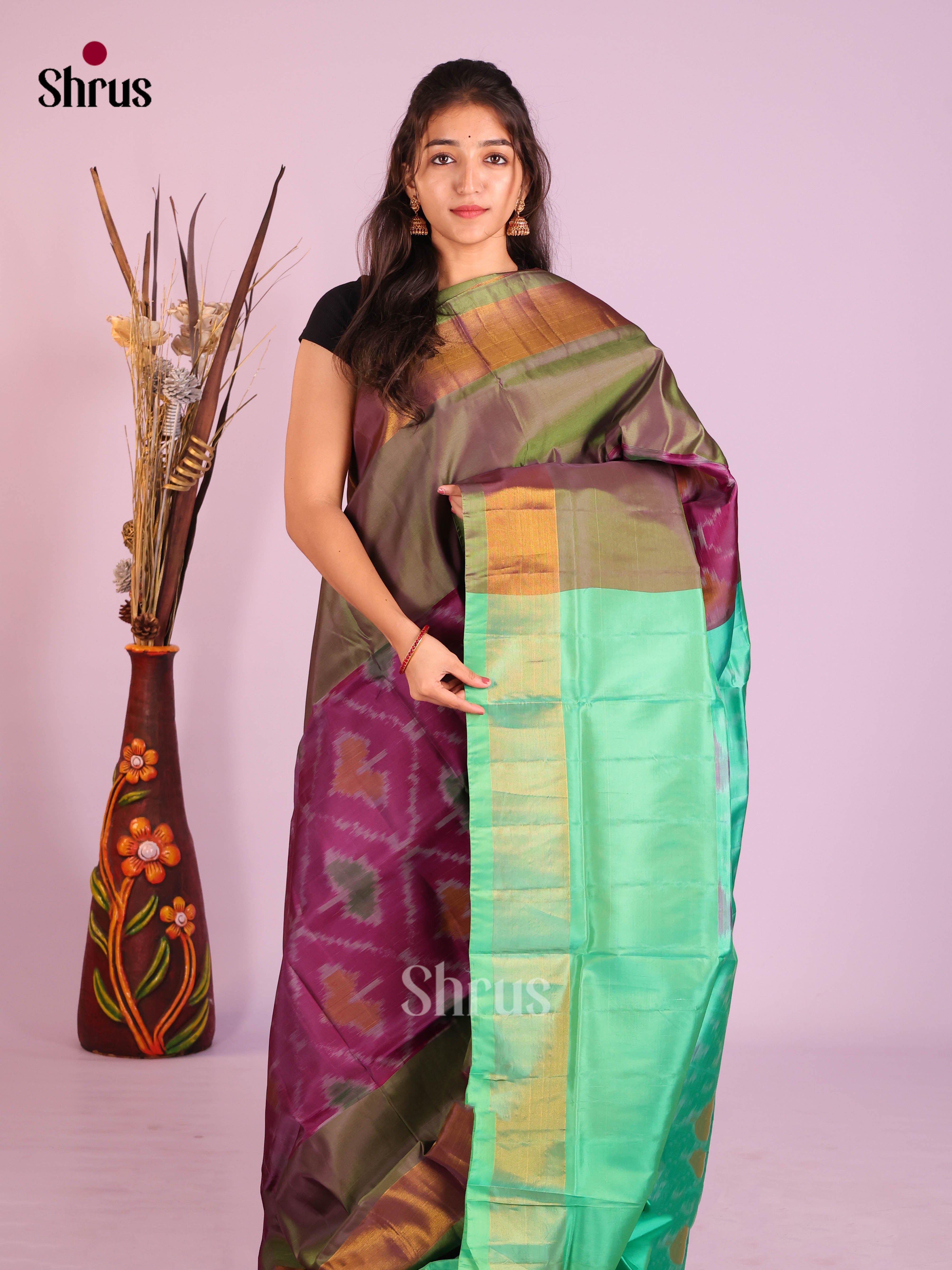 Purple & Pastel Green - Semi uppada Saree - Shop on Shrus.com
