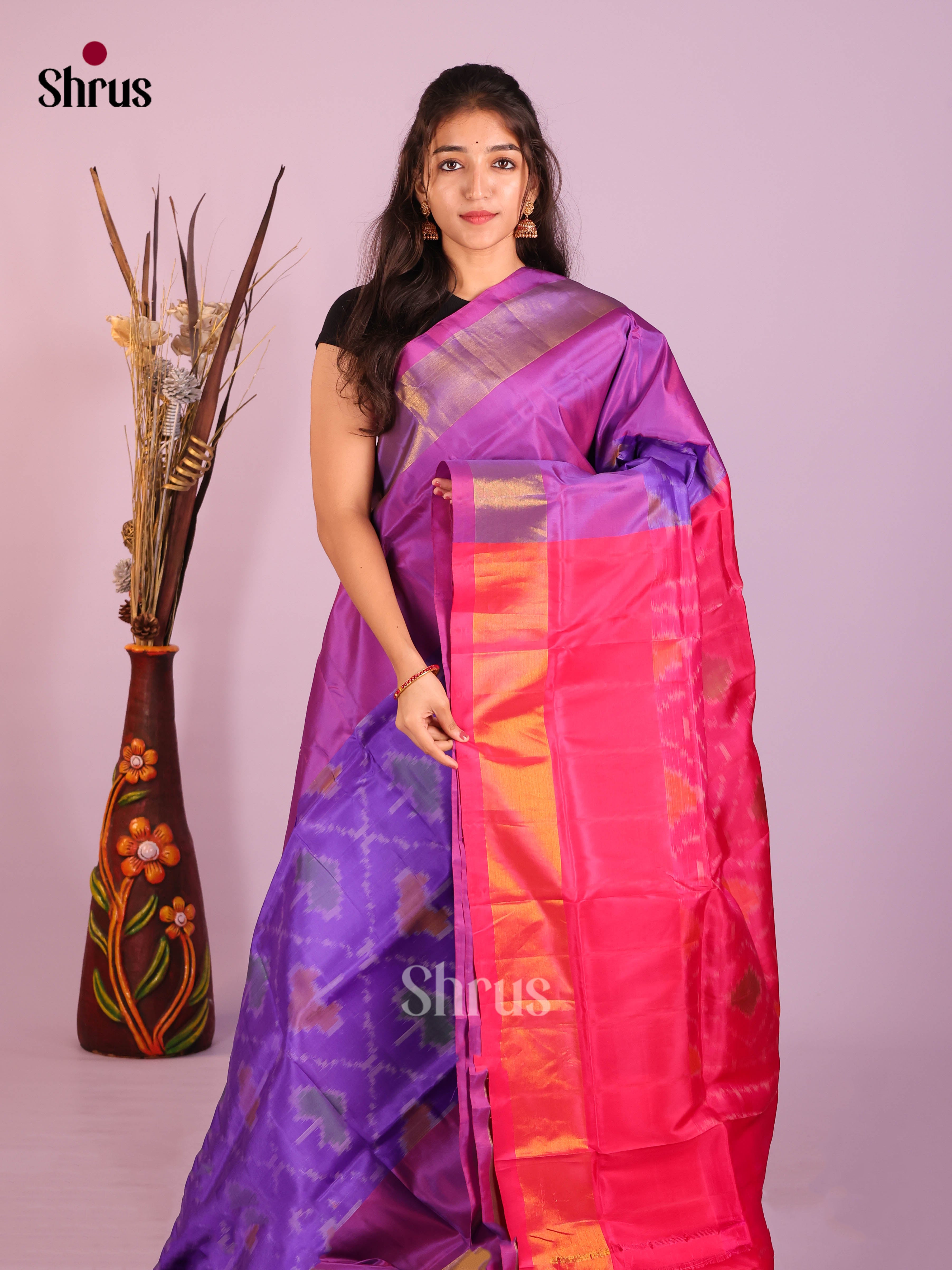 Blue & Pink  - Semi uppada Saree