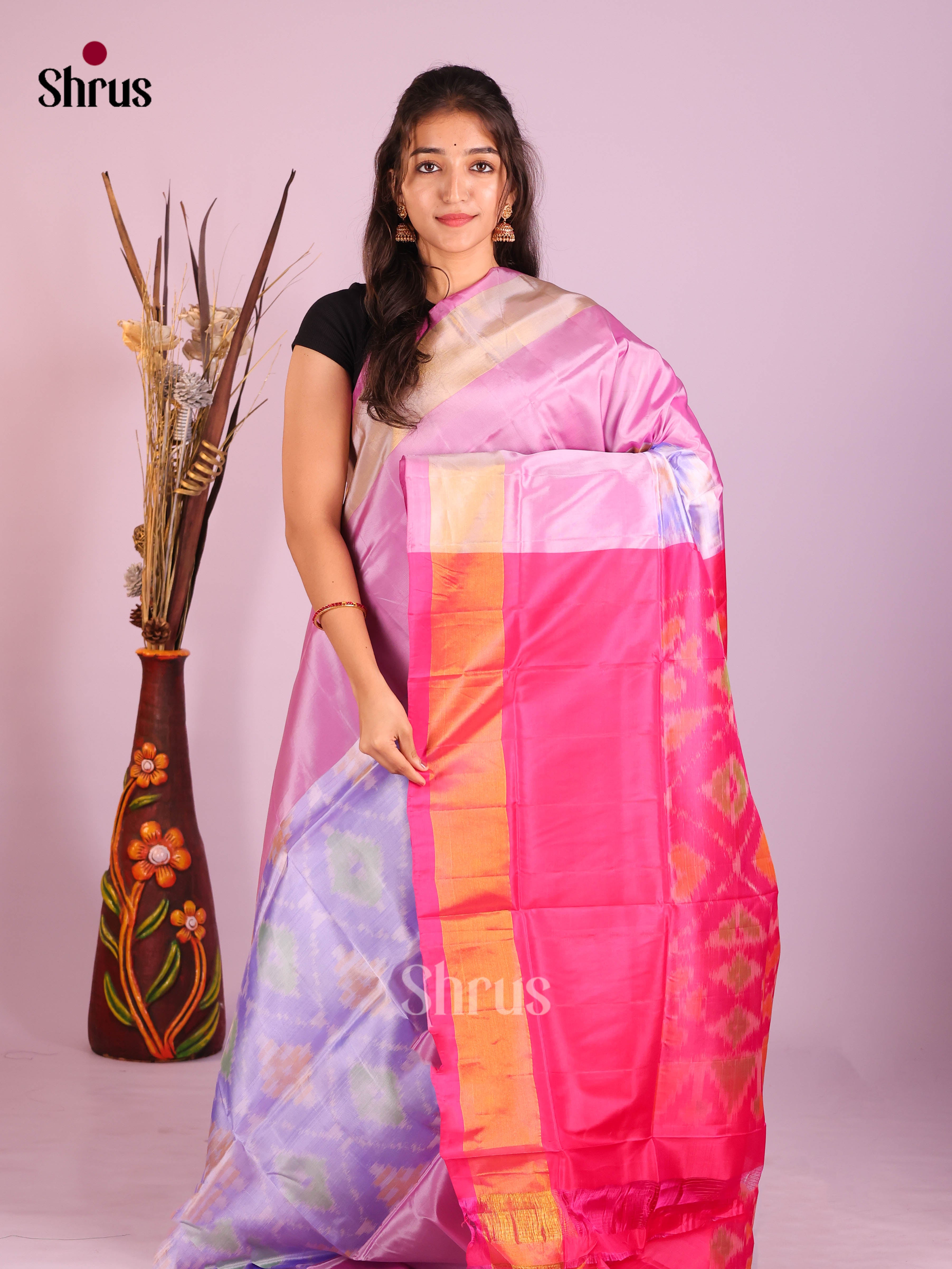 Pastel Blue & Pink - Semi uppada Saree