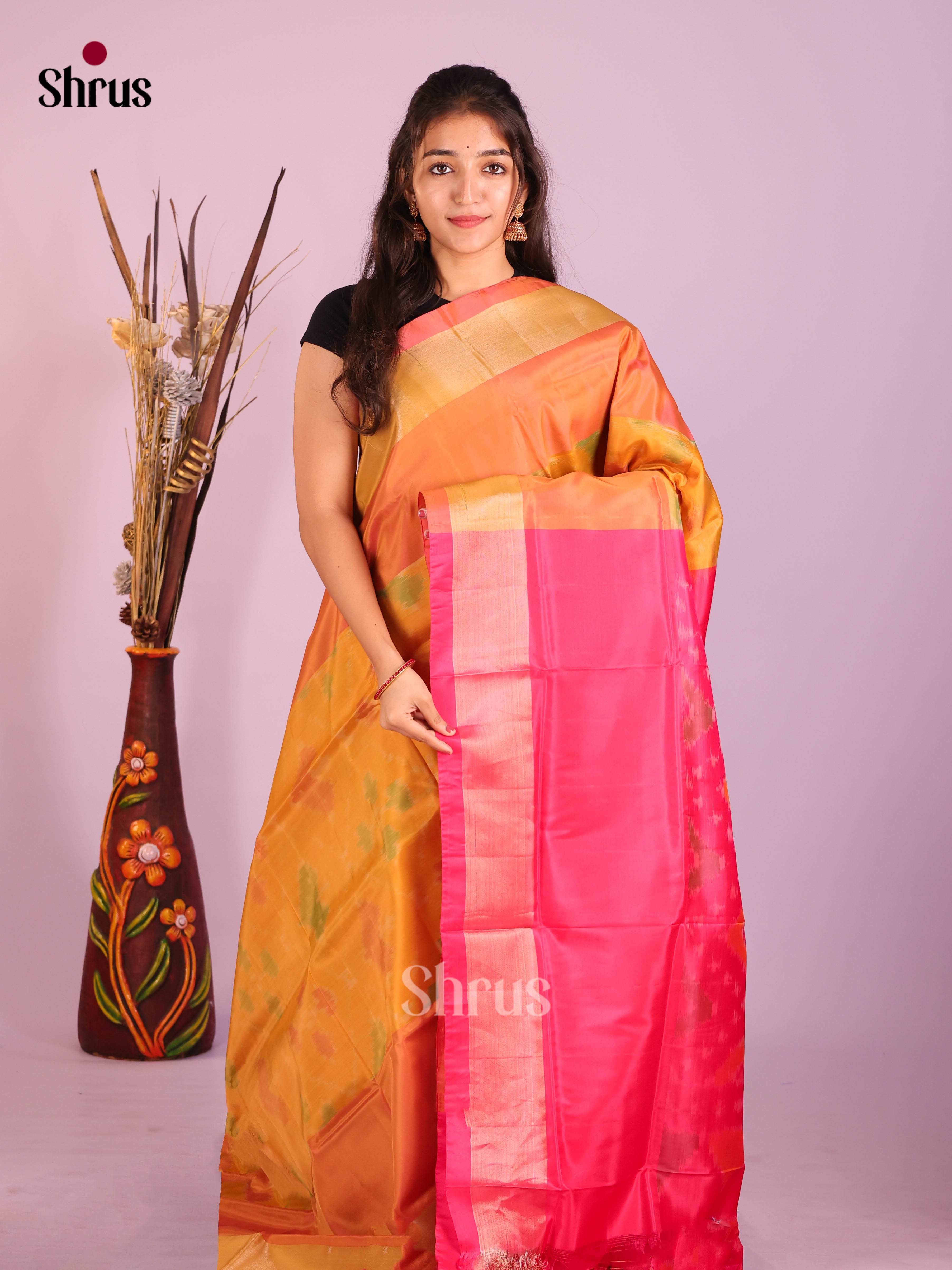 Mustard & Pink - Semi uppada Saree