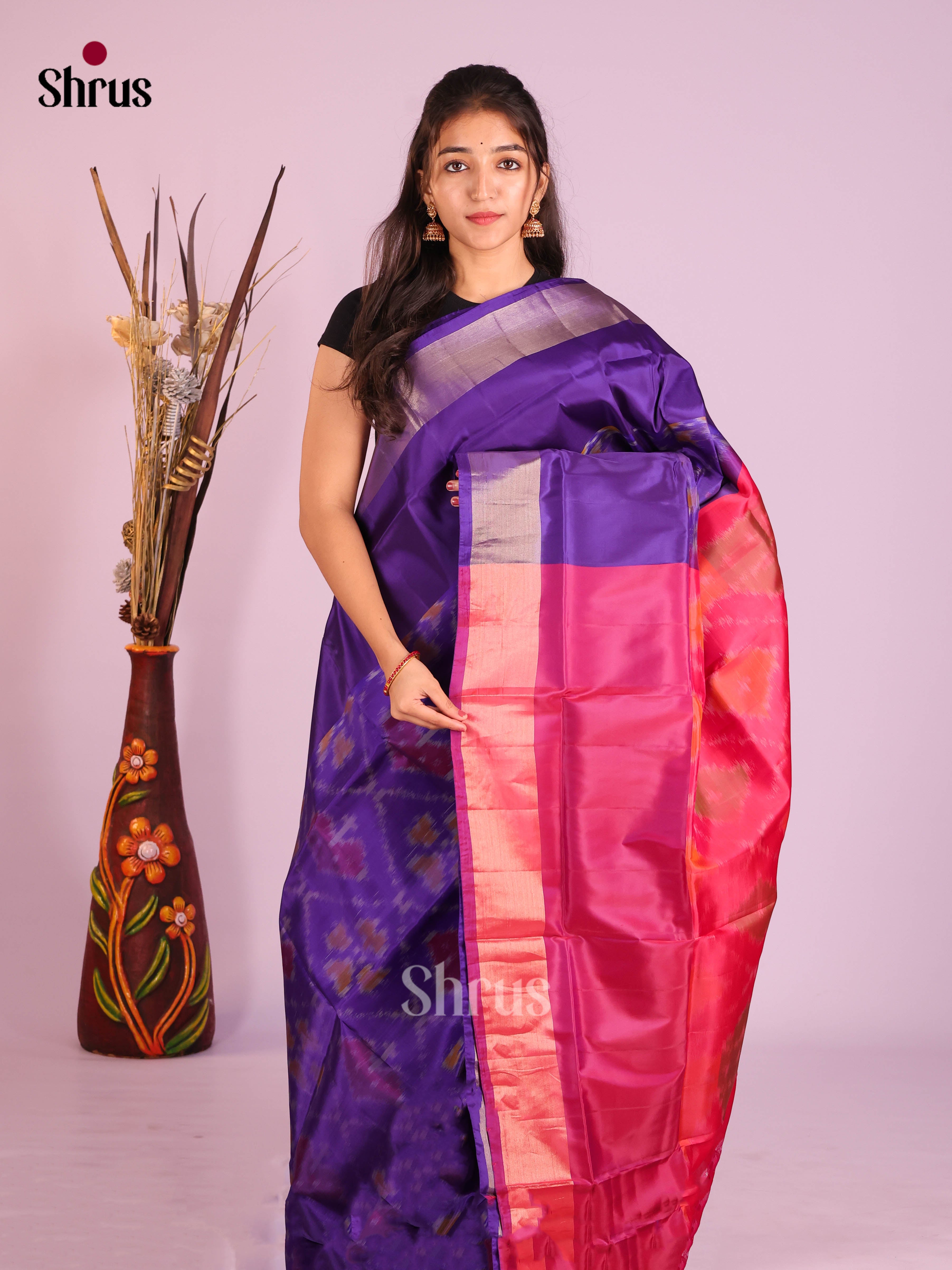 Blue & Pink - Semi uppada Saree