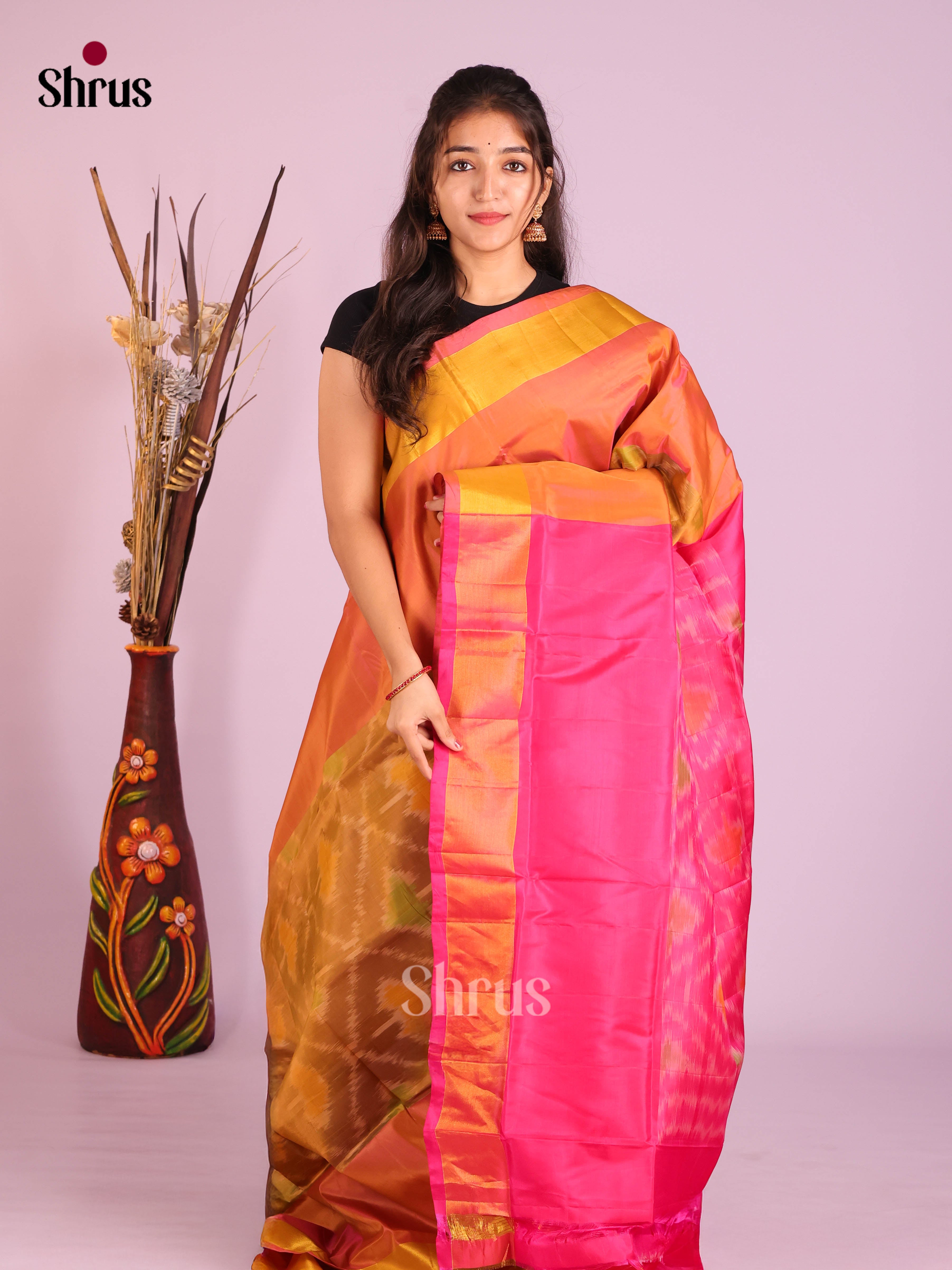Mustard & Pink - Semi uppada Saree - Shop on Shrus.com
