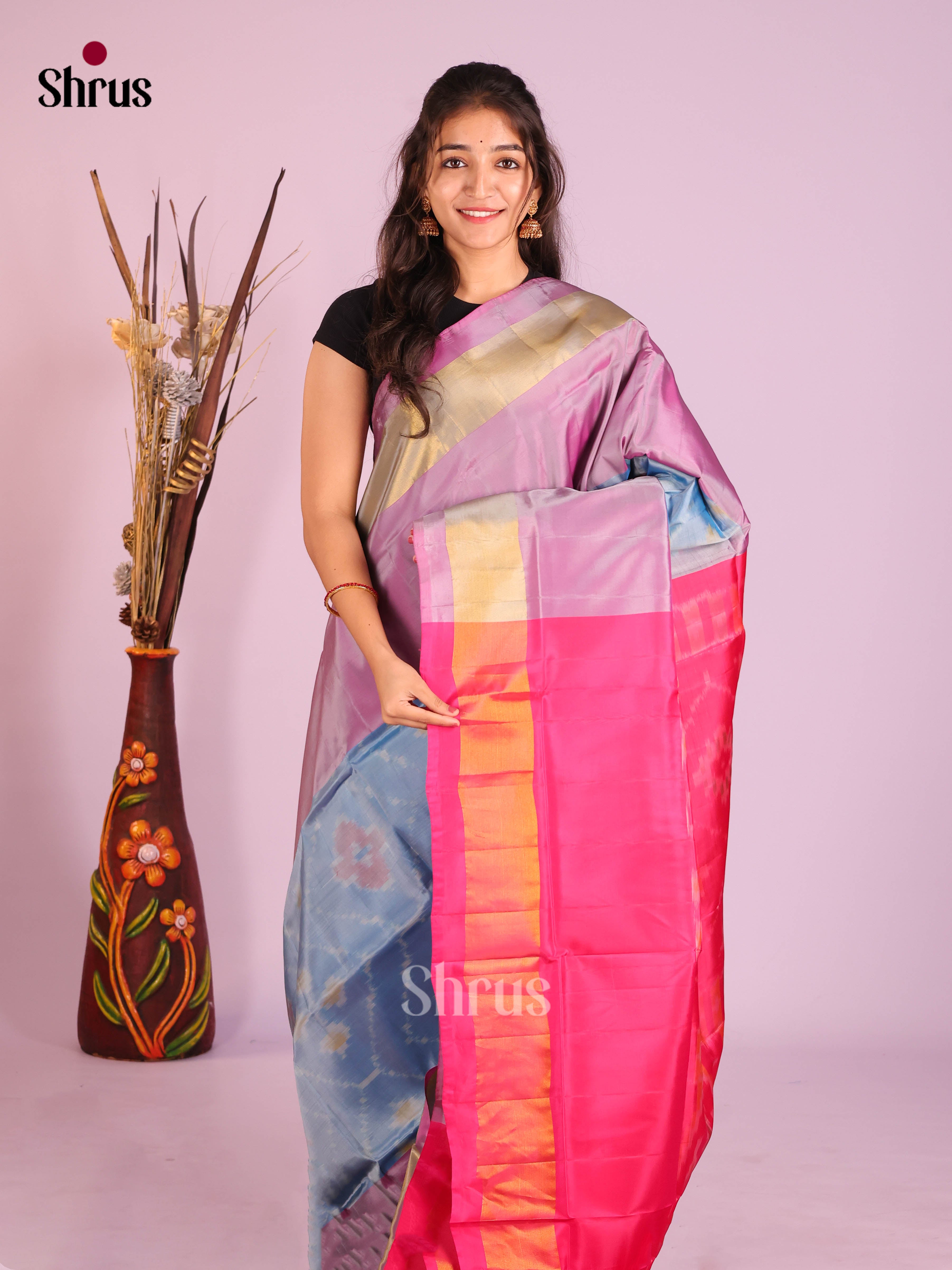 Blue & Pink- Semi uppada Saree