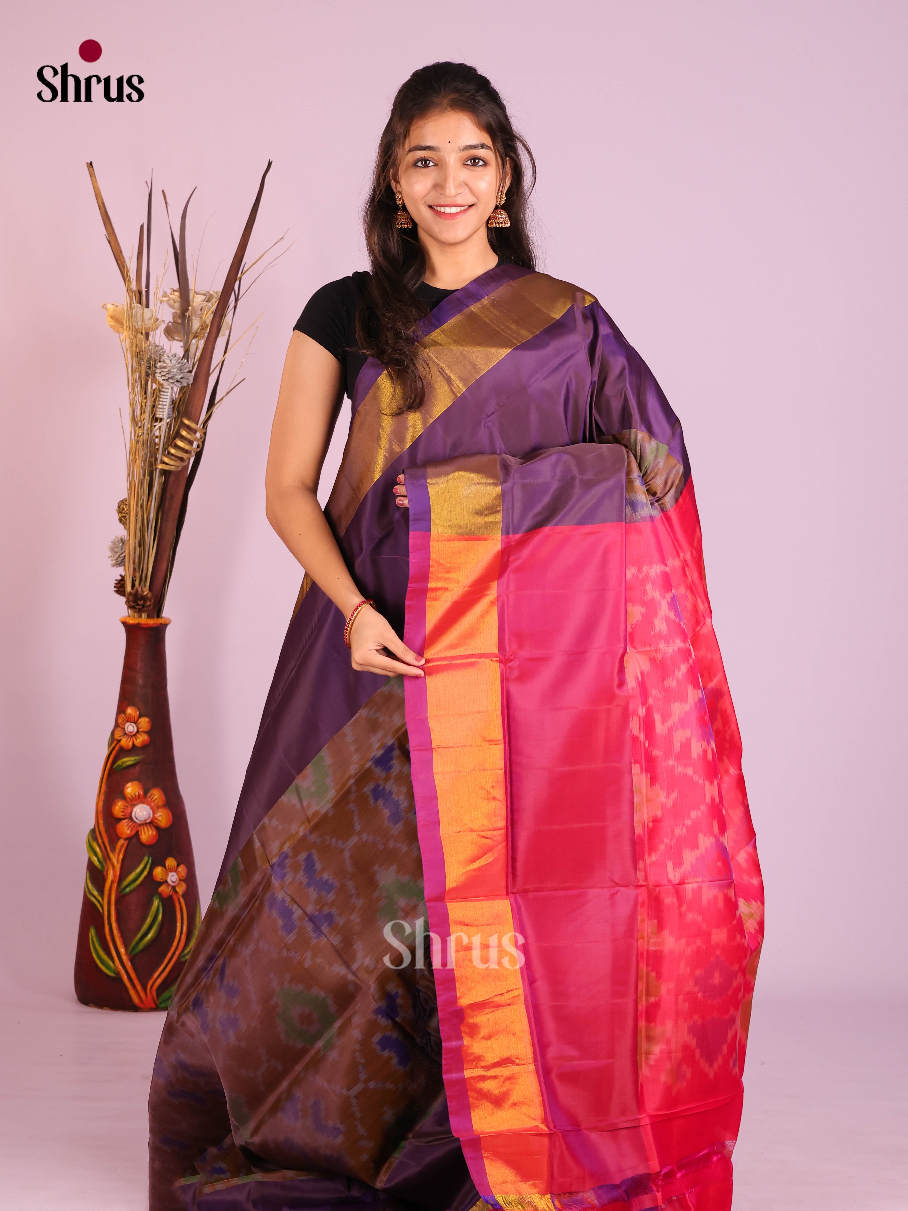 Brown & Purple- Semi uppada Saree