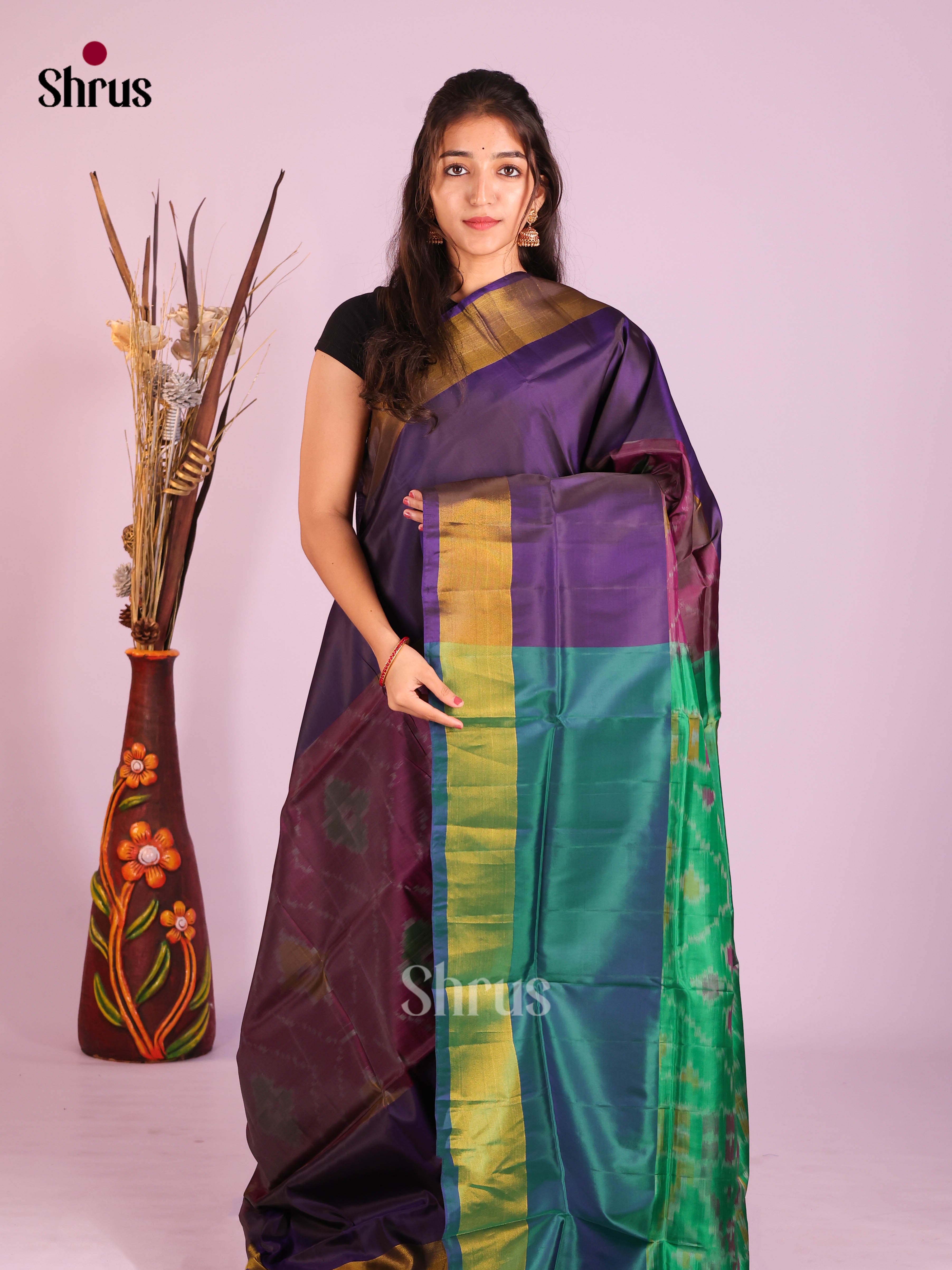 Maroon & Green - Semi uppada Saree - Shop on Shrus.com